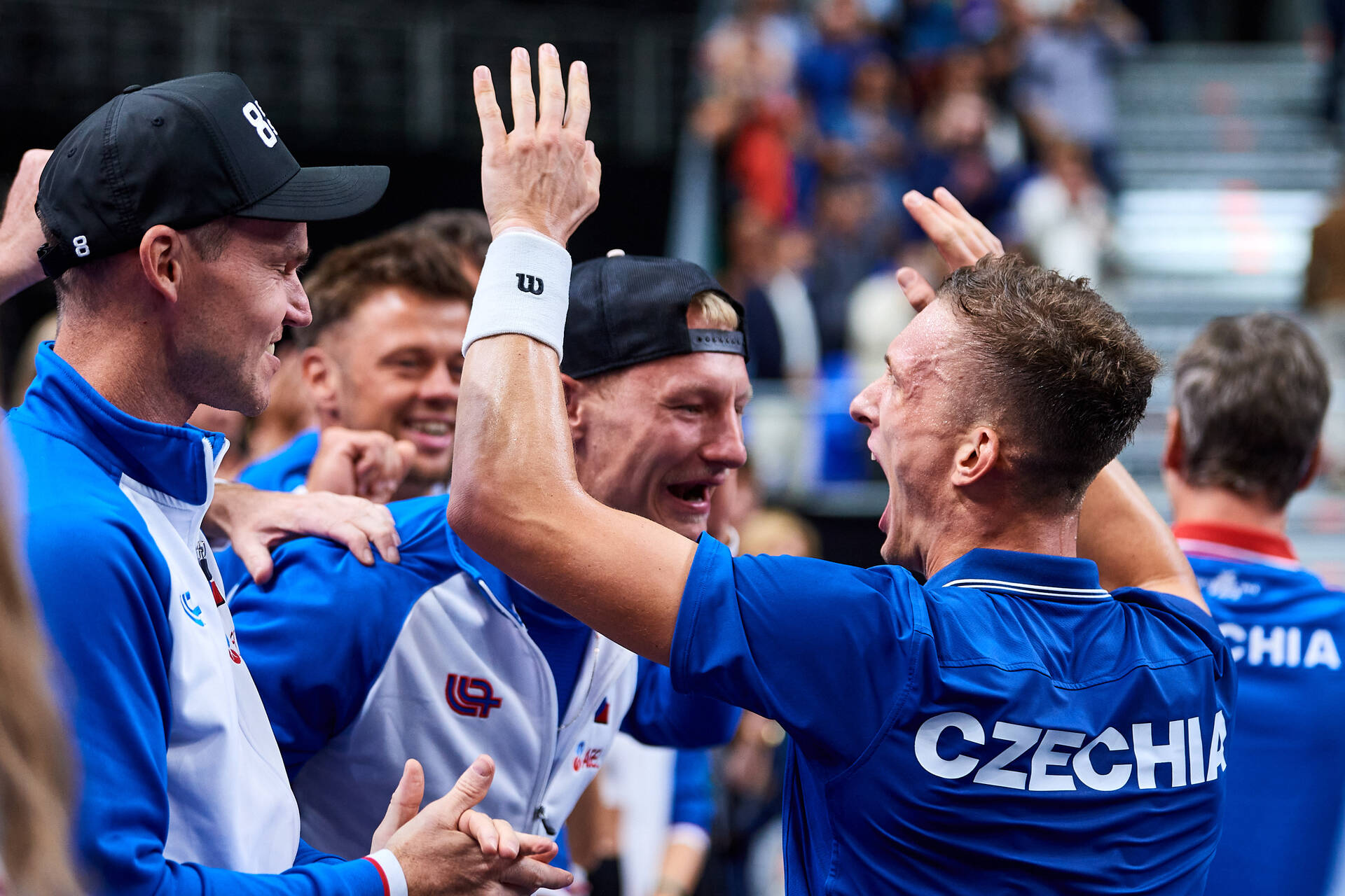 Jiri Lehecka celebrates his latest Davis Cup victory