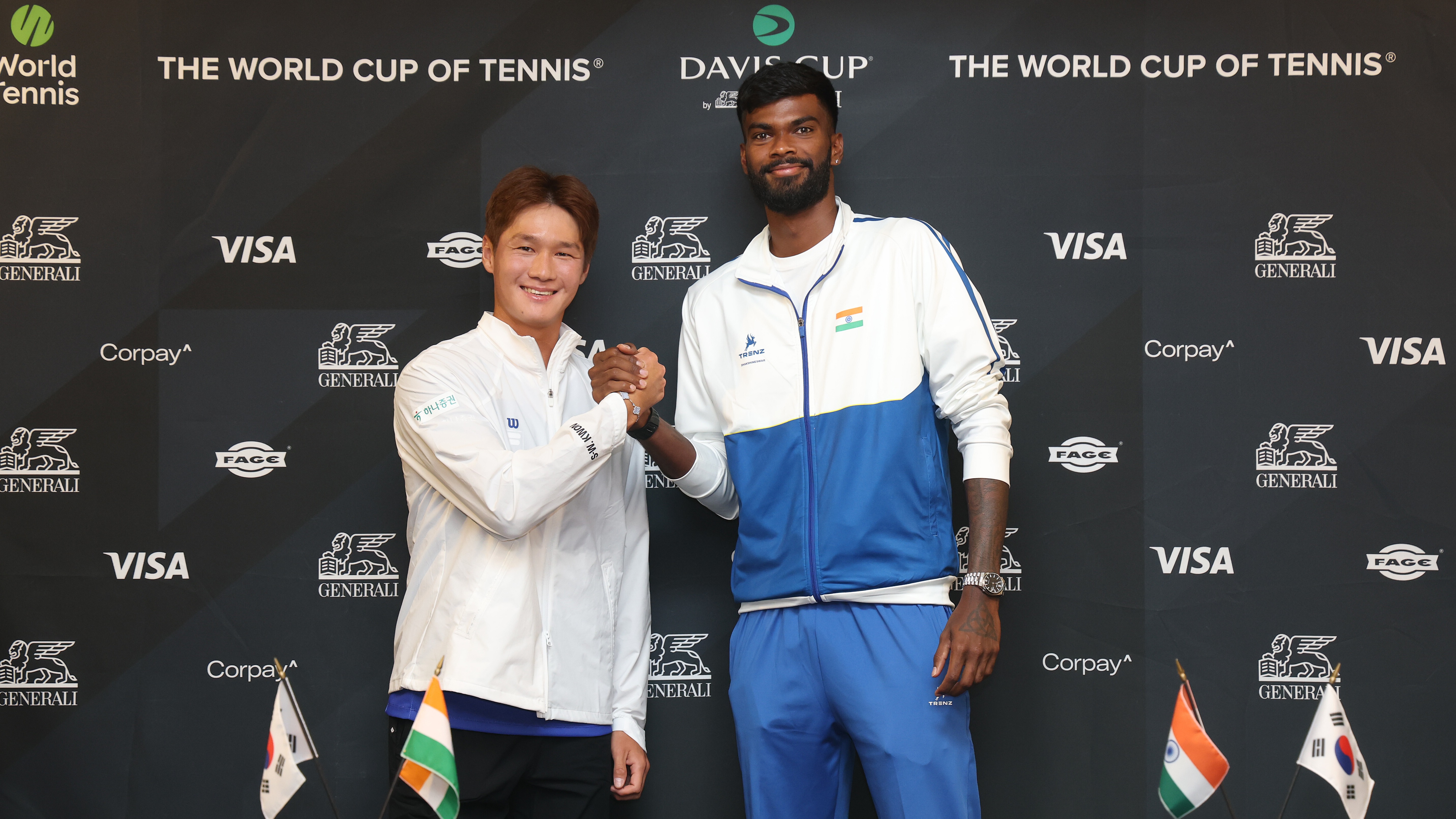 Soonwoo Kwon and Dhakshineswar Suresh during the Davis Cup Qualifiers 2nd Round draw in Seoul.