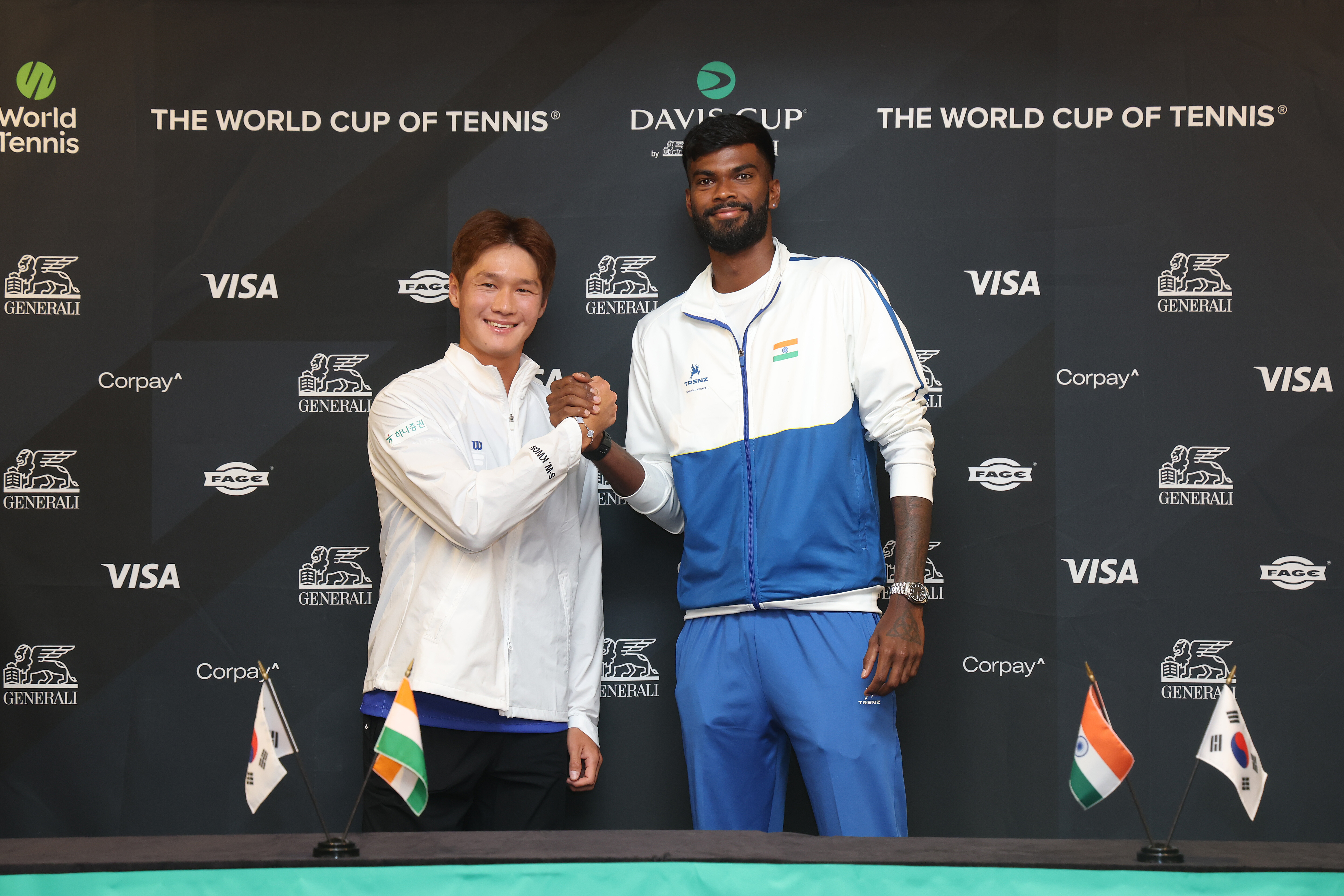 Soonwoo Kwon and Dhakshineswar Suresh during the Davis Cup Qualifiers 2nd Round draw in Seoul.