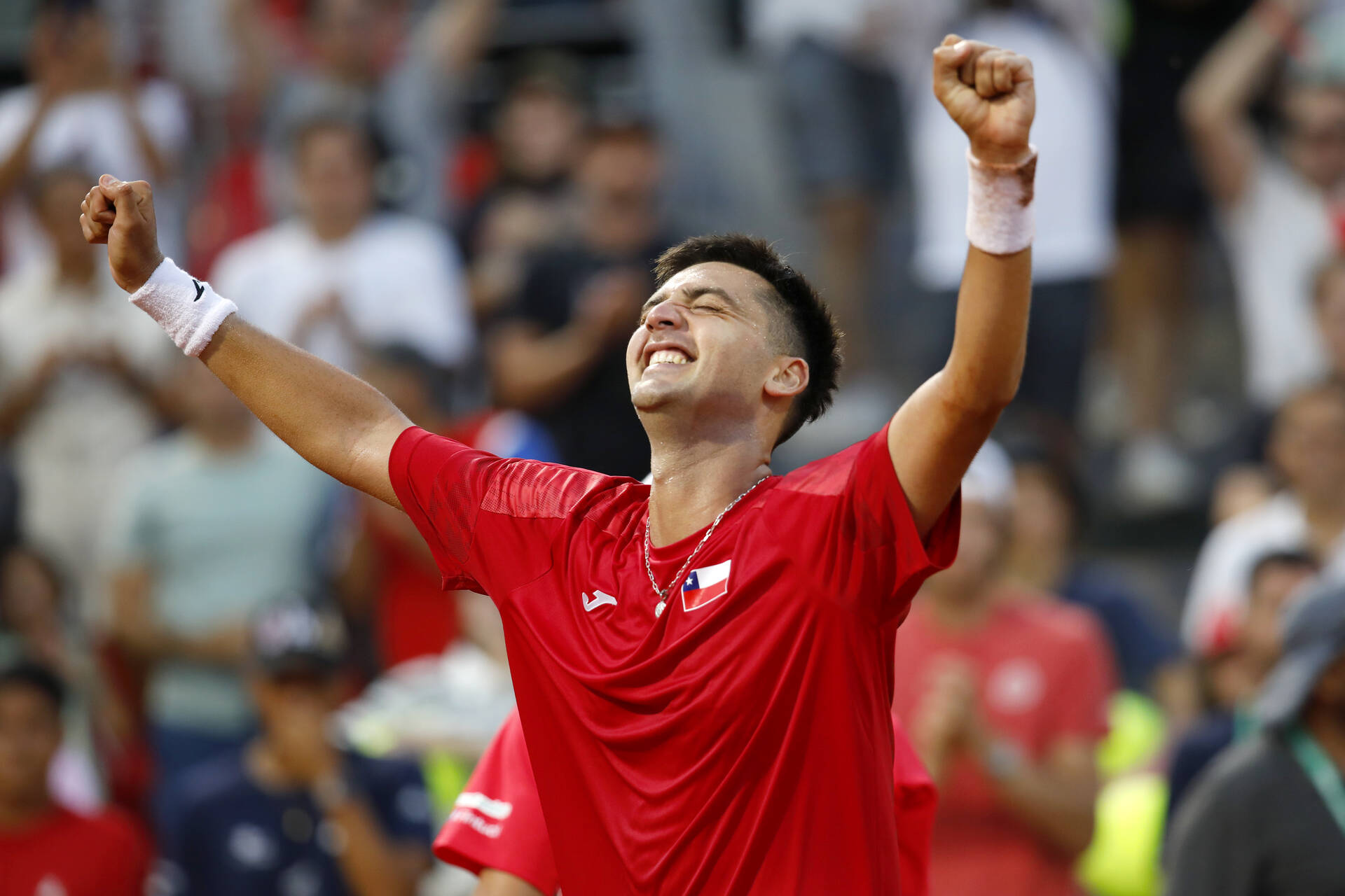 Tomas Barrios Vera celebrates after beating Dusan Lajovic.