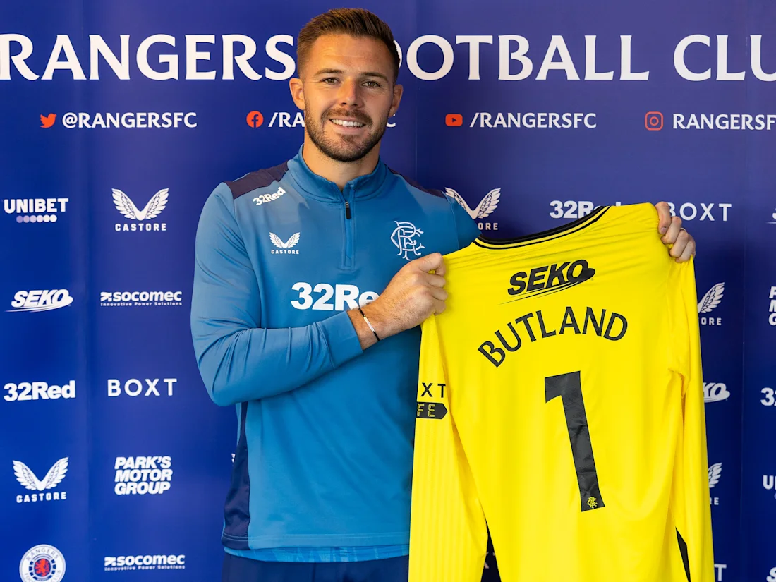 Paire De Gants De Gardien Signée Jack Butland, Portés En Match, Rangers, Original