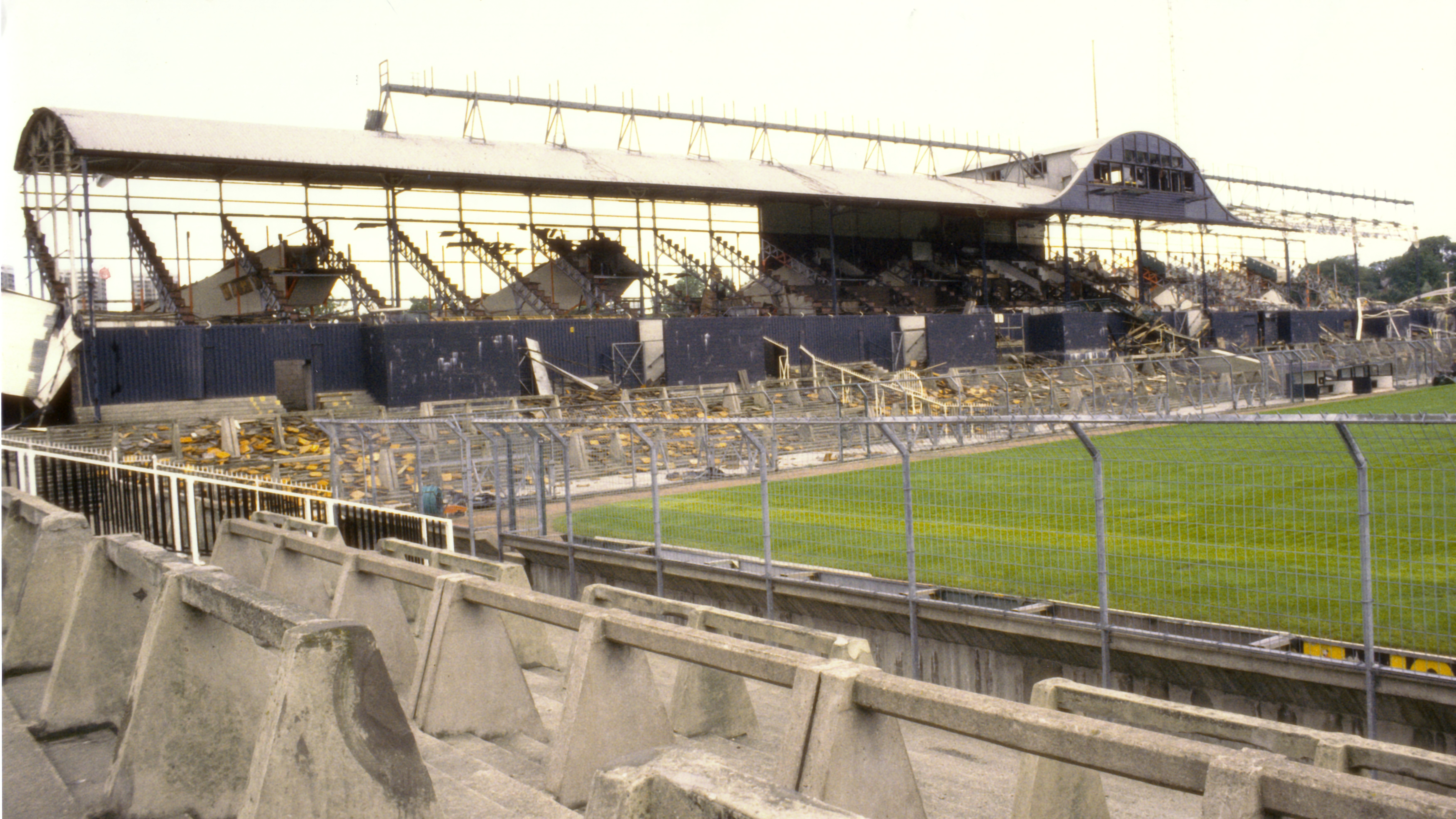 The condemned West Stand during demolition