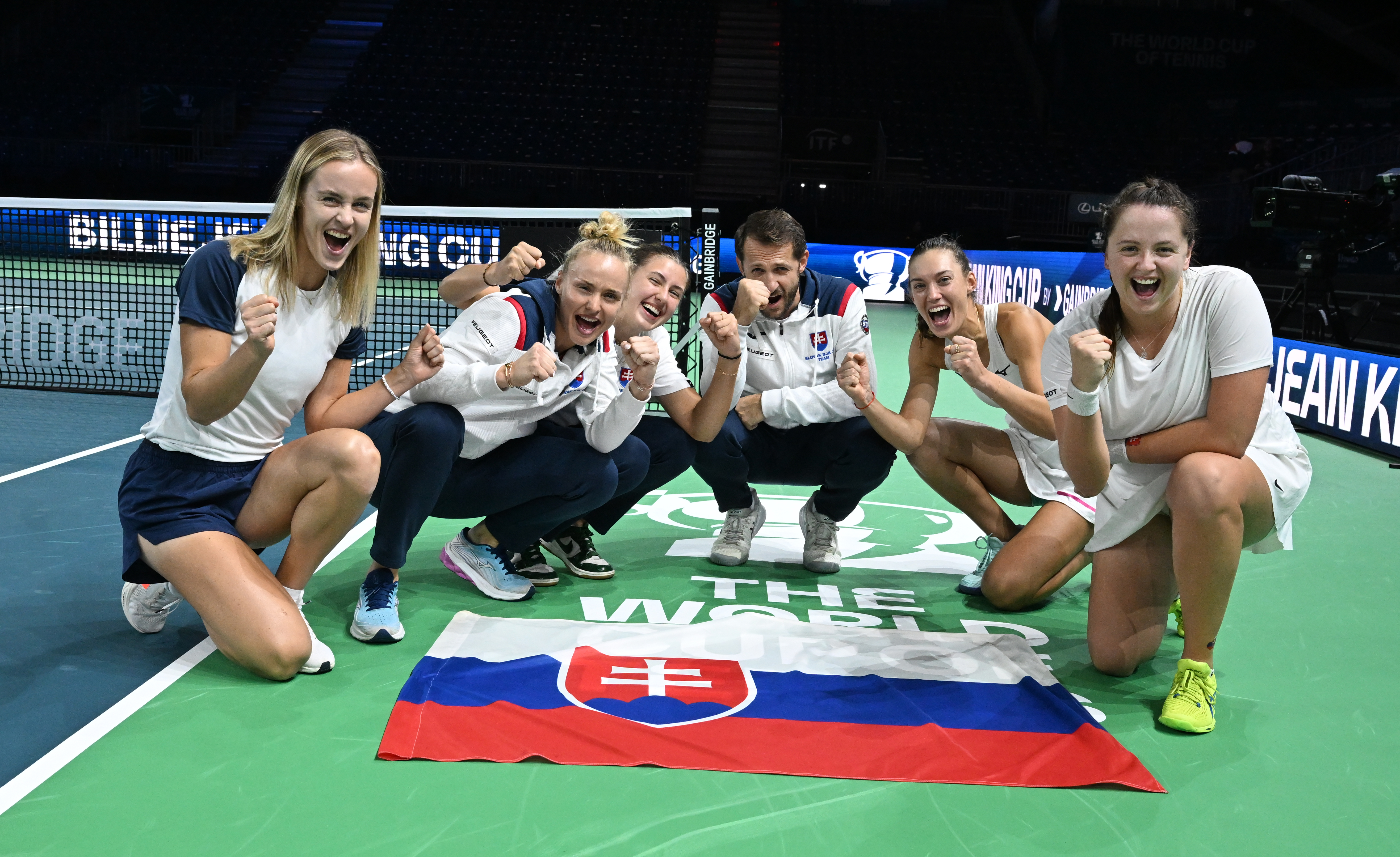 Slovakia celebrate after reaching the 2024 BJK Cup final.