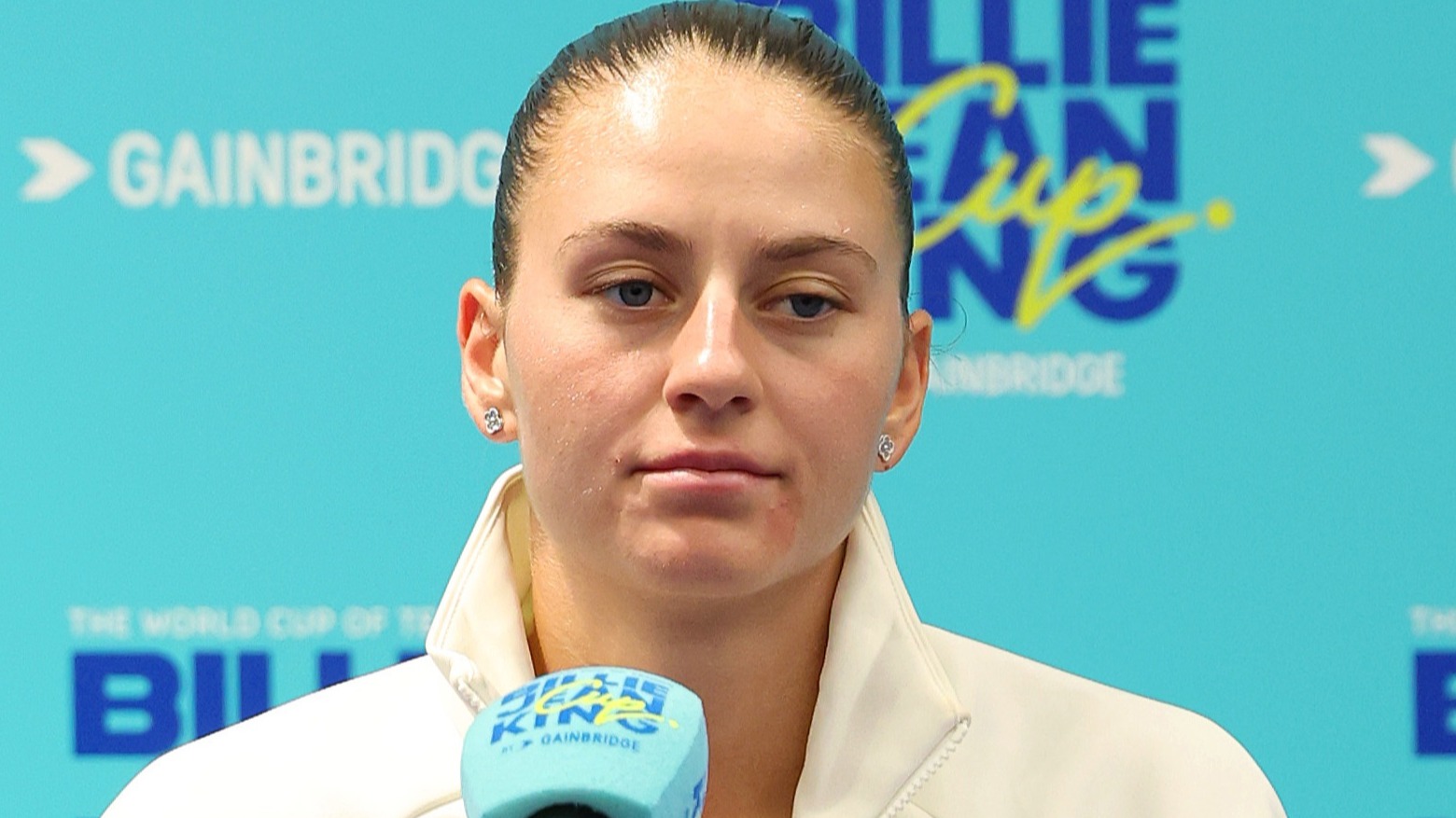Marta Kostyuk at press conference after semi-final
