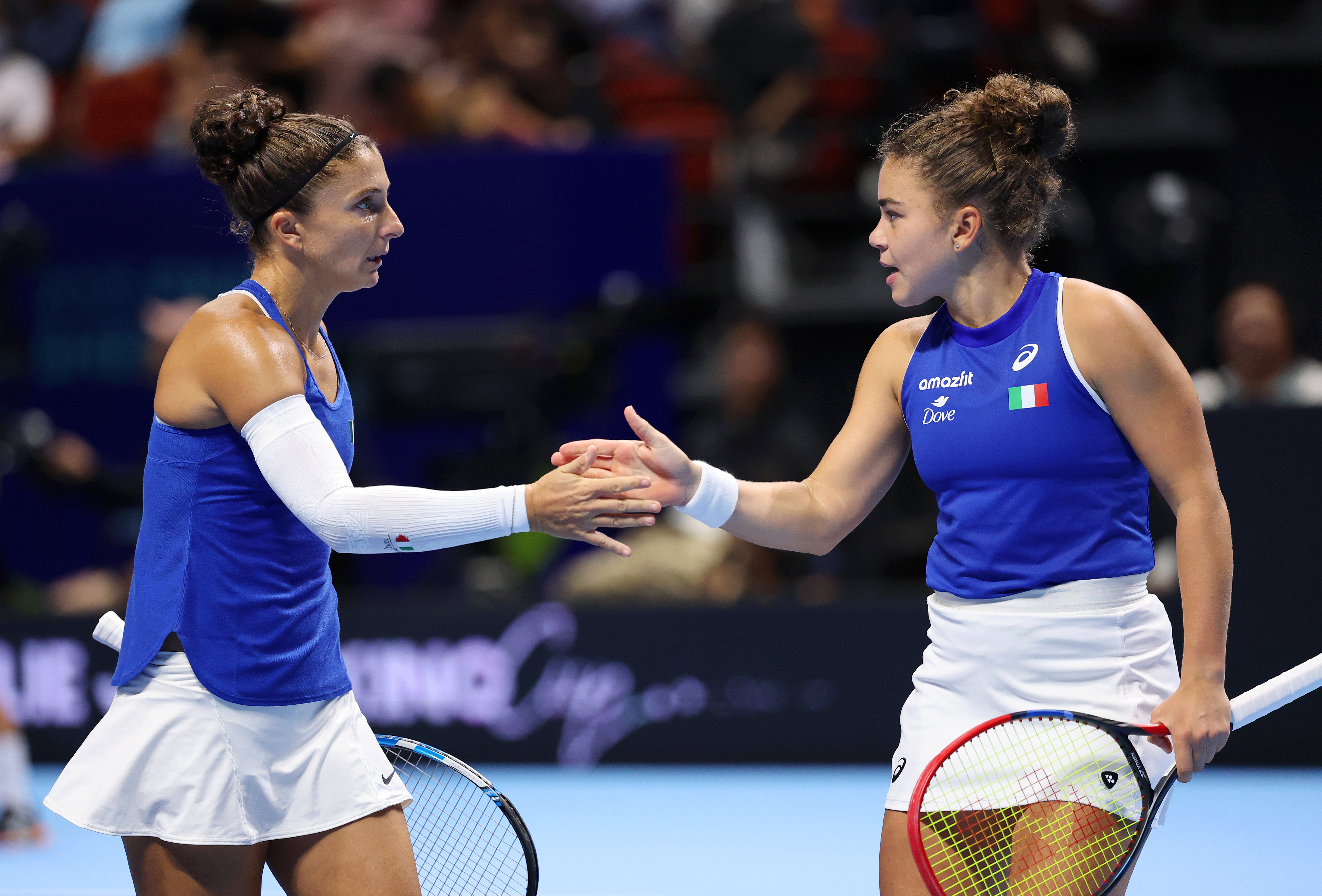 Errani and Paolini congratulate each other 