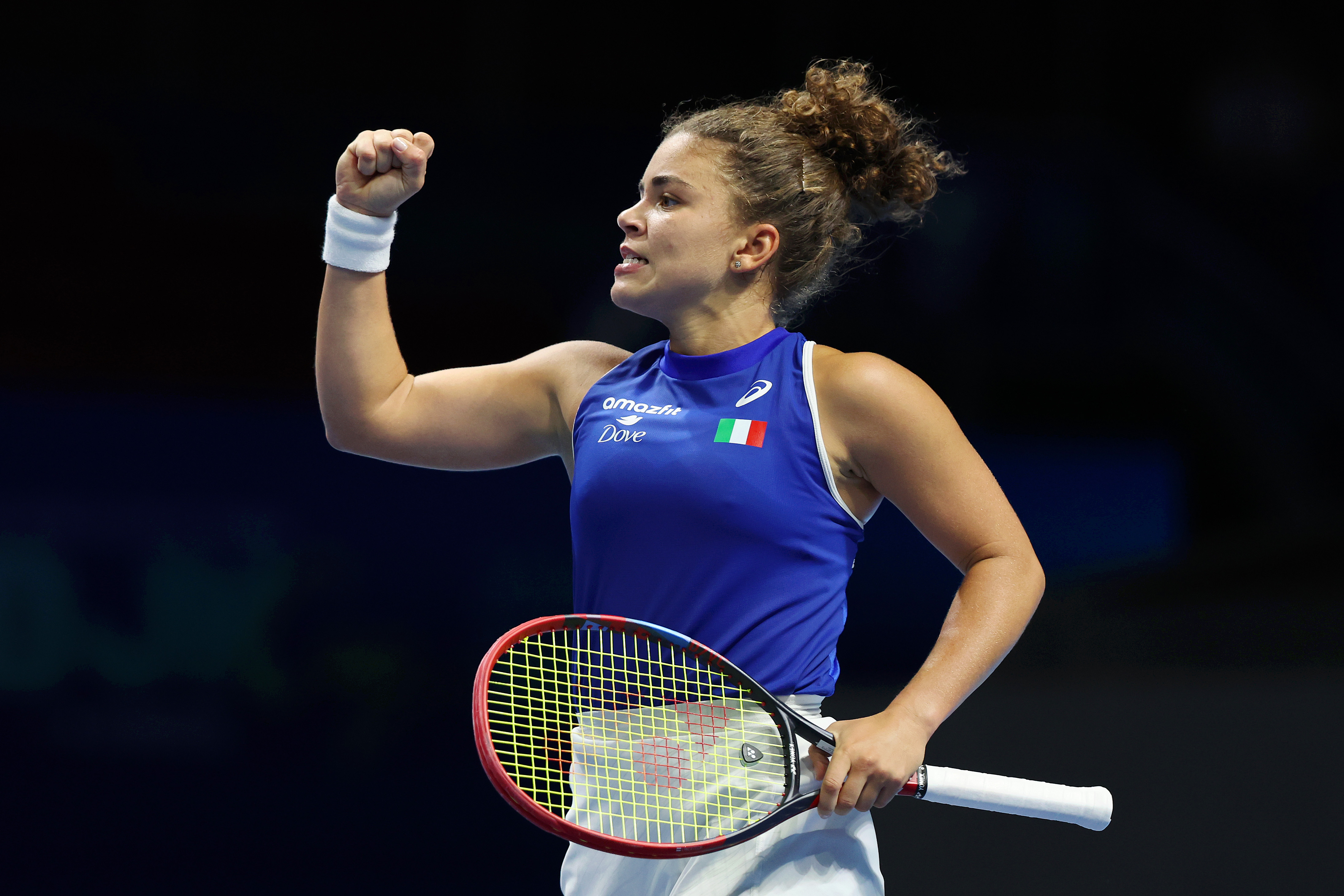 Paolini with fist raised in BJK Cup final