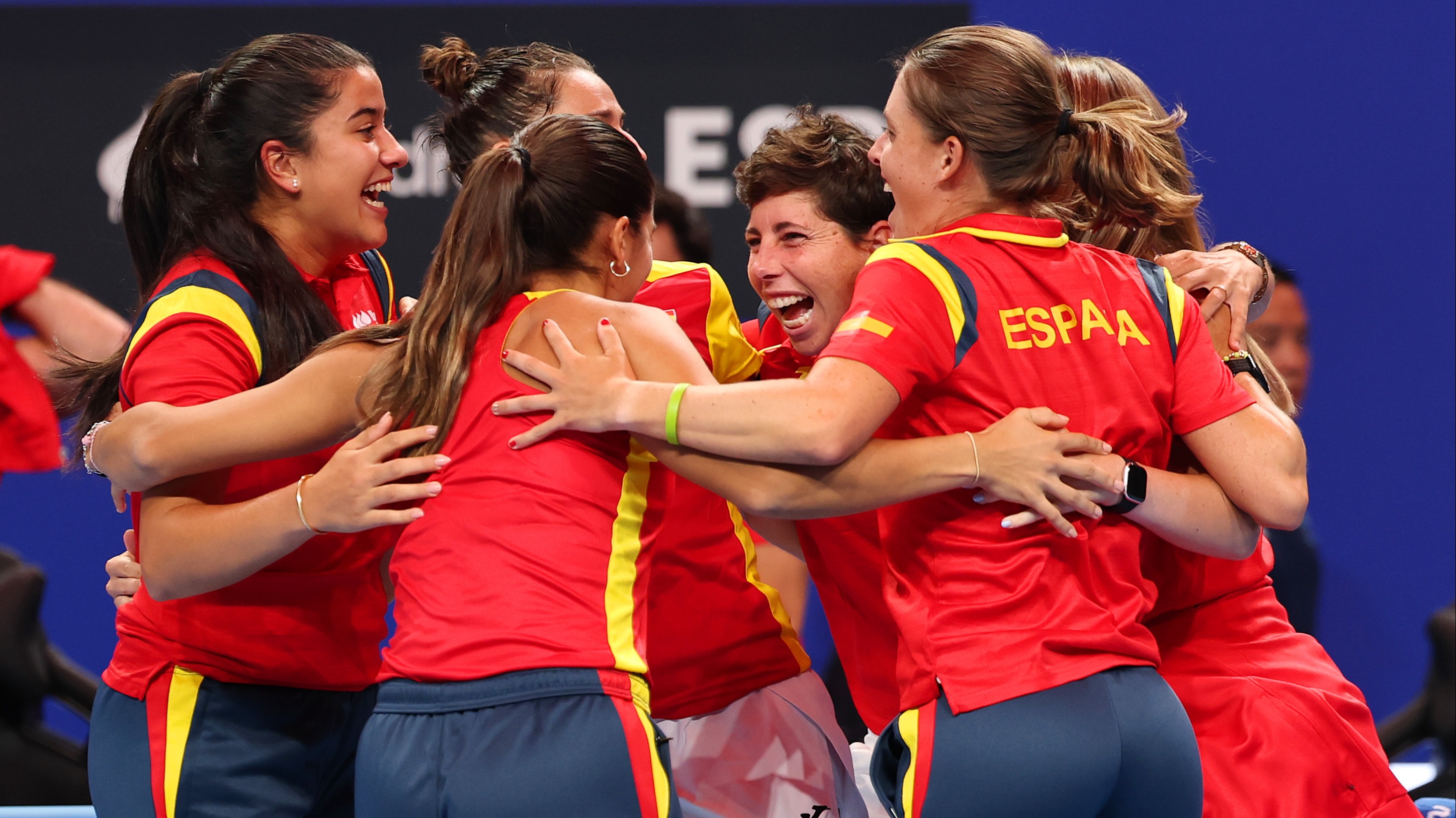 Spain team celebrate Kaz win