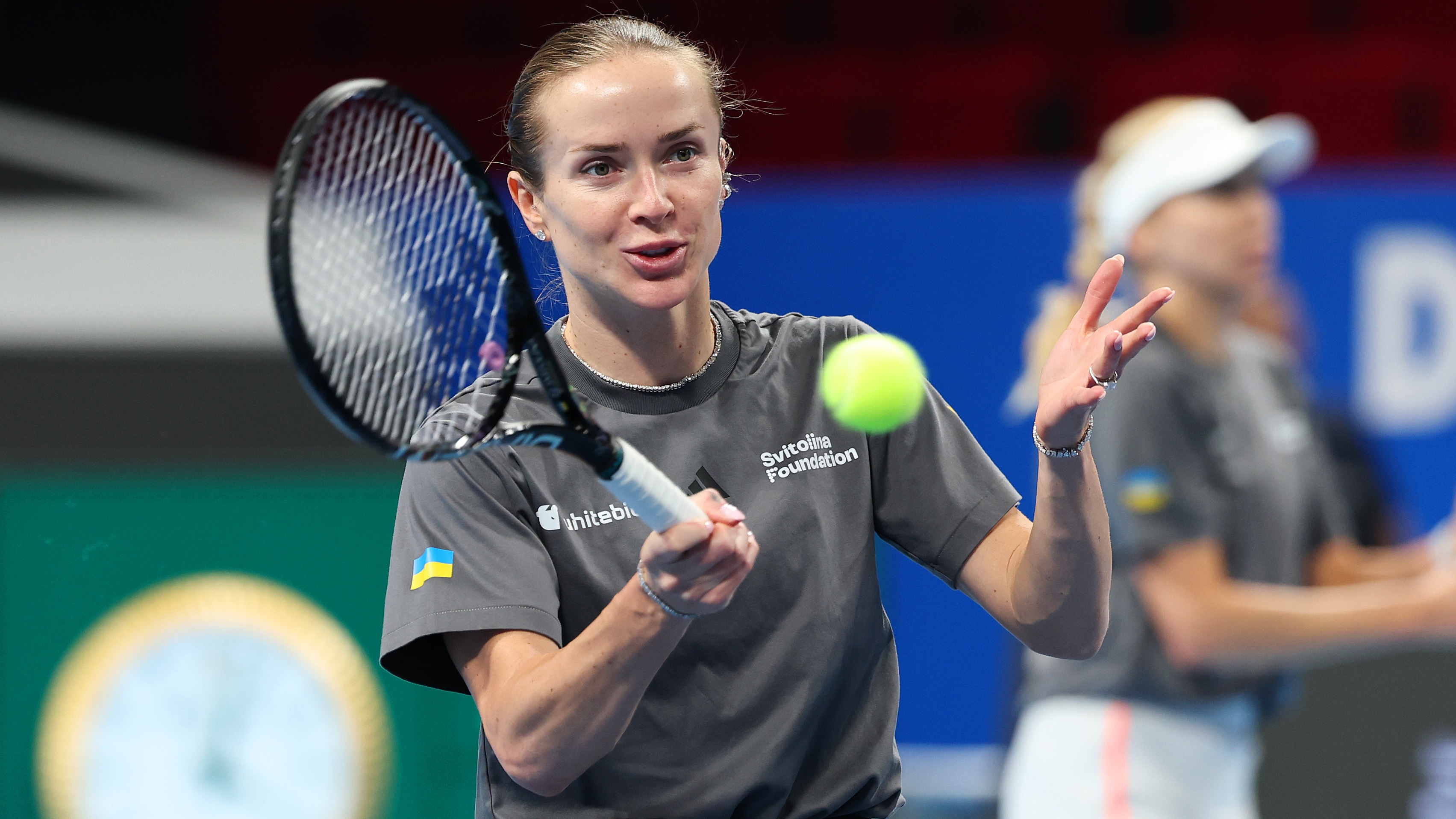 Elina Svitolina warms up ahead of BJK Cup final