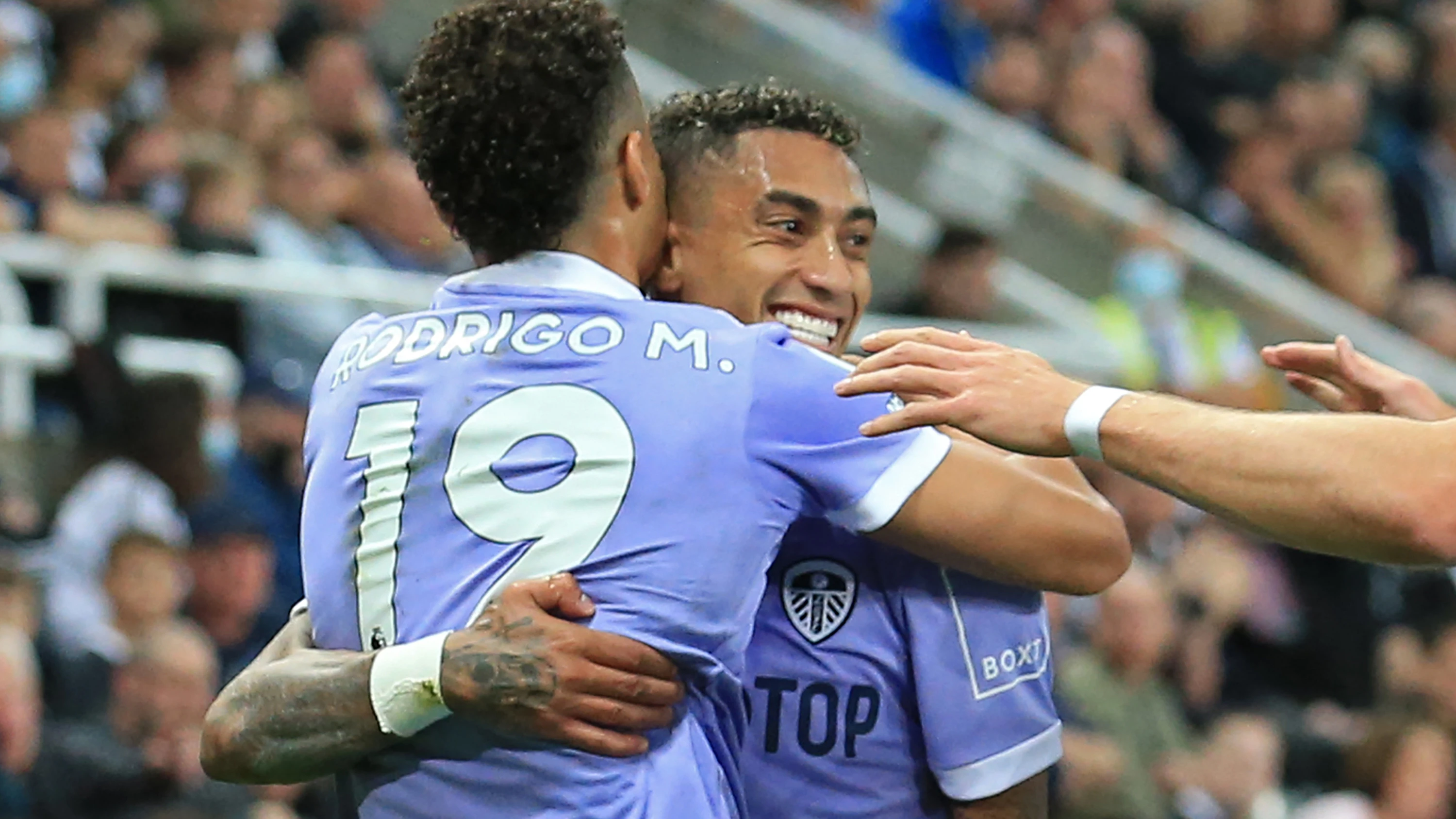 Raphinha Newcastle Sep 21 Celebrating with Rodrigo