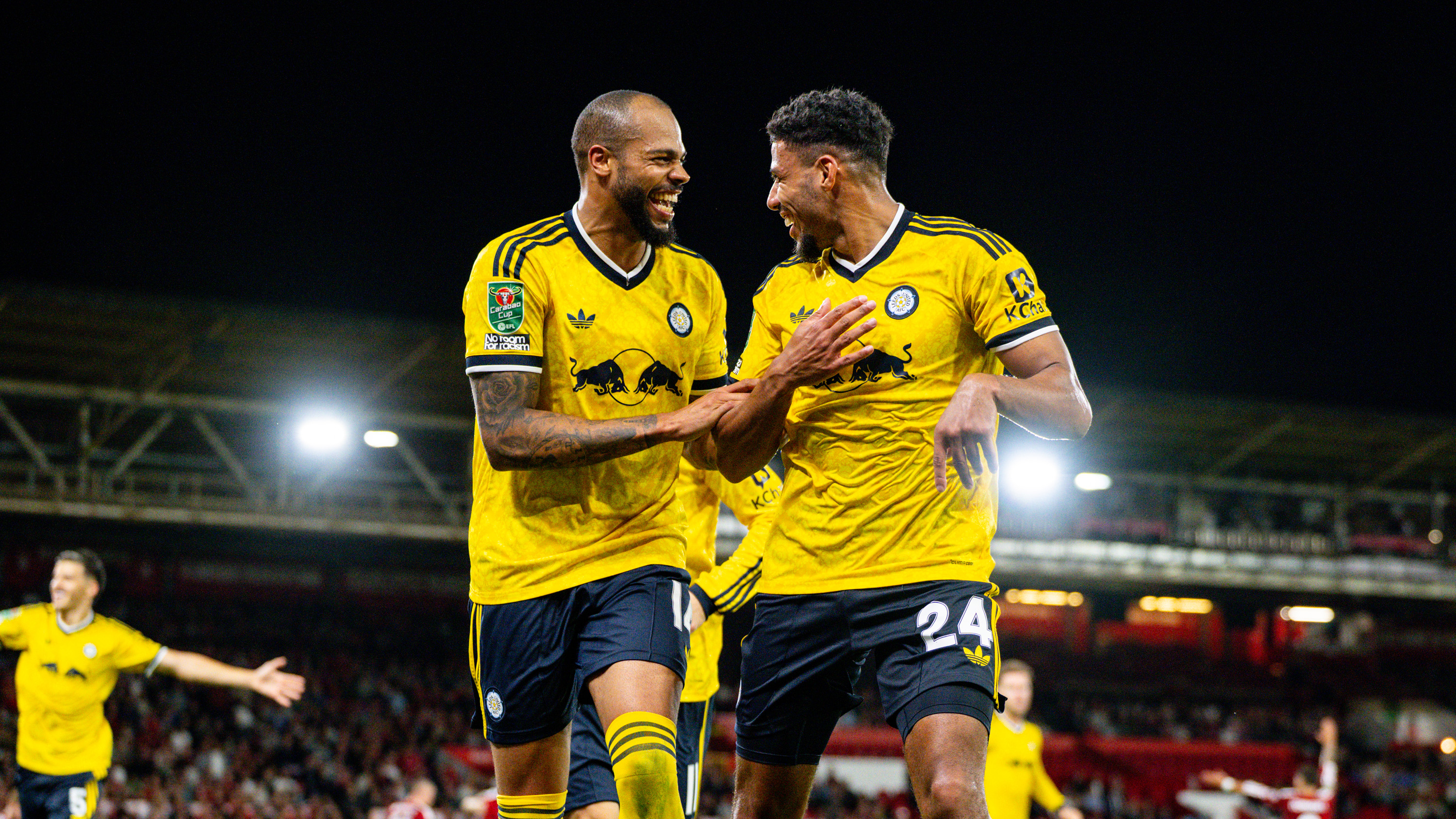 Lukas Nmecha & James Justin celebration vs Nottingham Forest CCR2 Aug 26