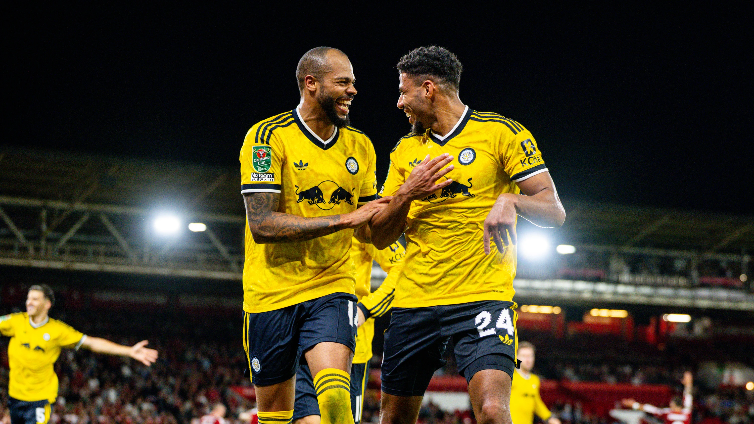 Lukas Nmecha & James Justin celebration vs Nottingham Forest CCR2 Aug 26