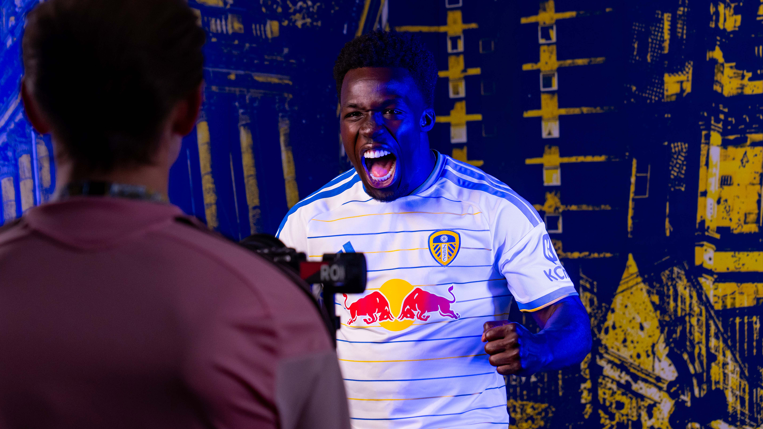 Willy Gnonto Media Day Aug 26 Celebrating down camera