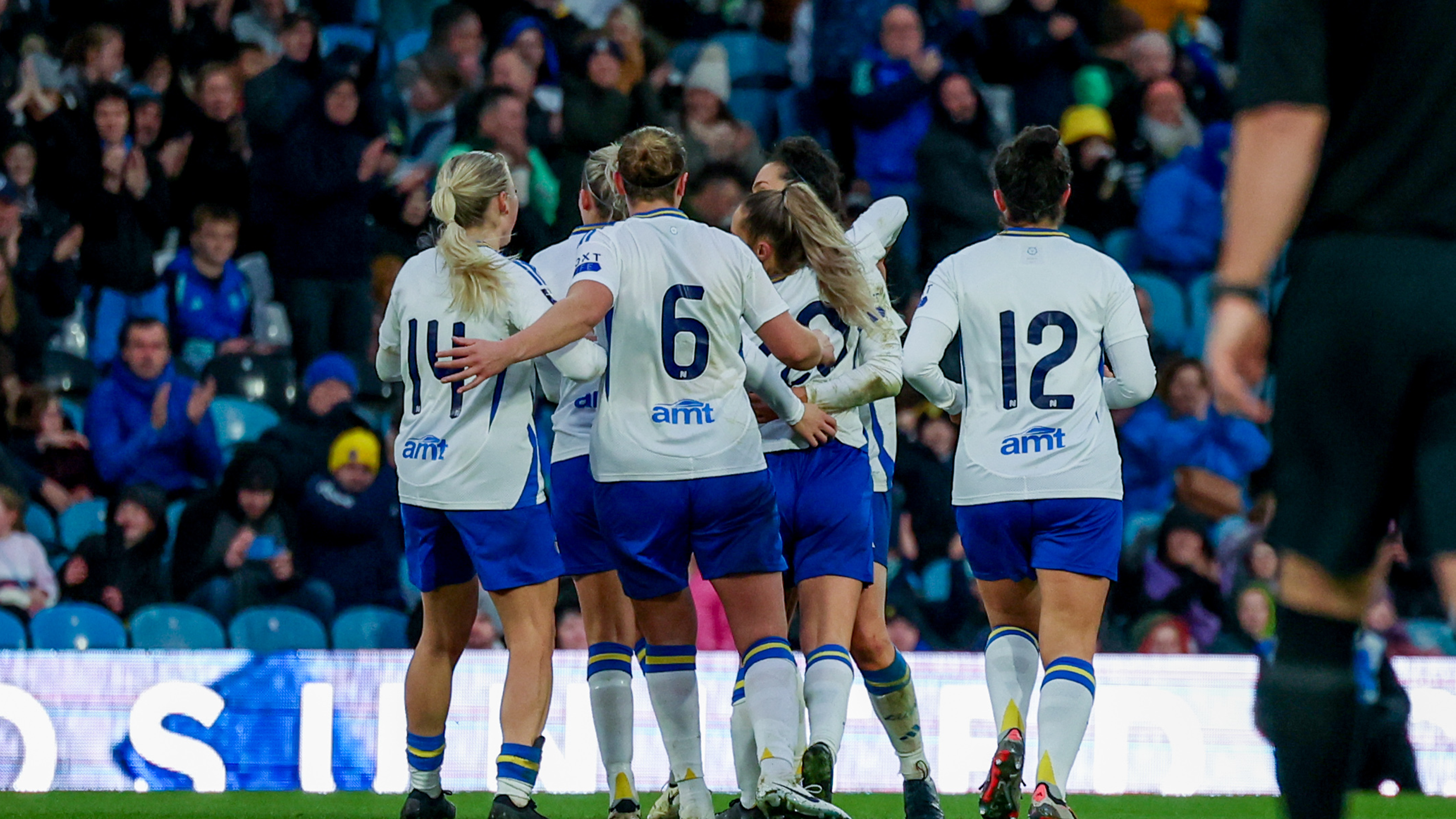 Leeds United Women Celebrating at Elland Road
