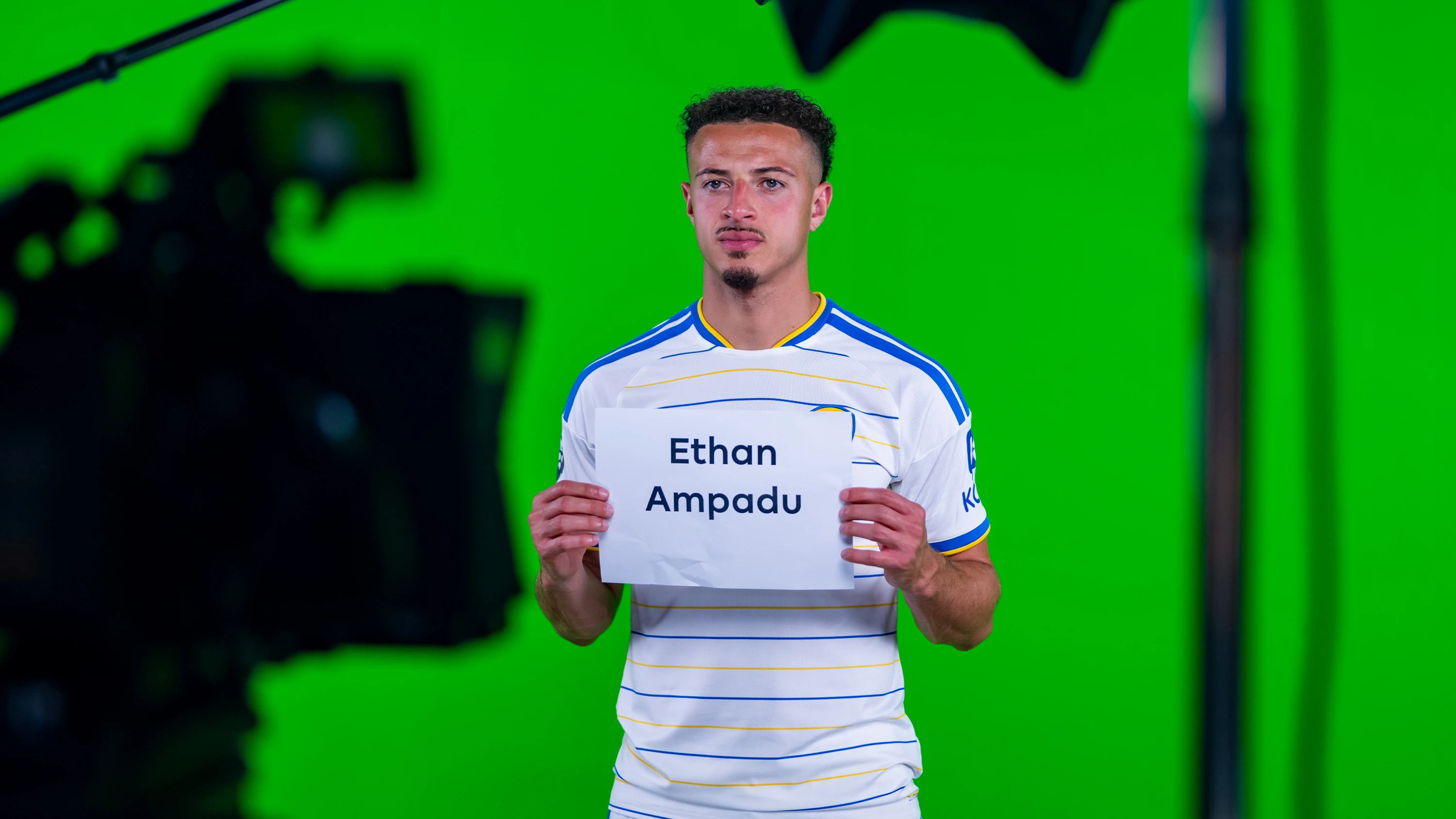 Ethan Ampadu Media Day Aug 26 Holding Name Sign