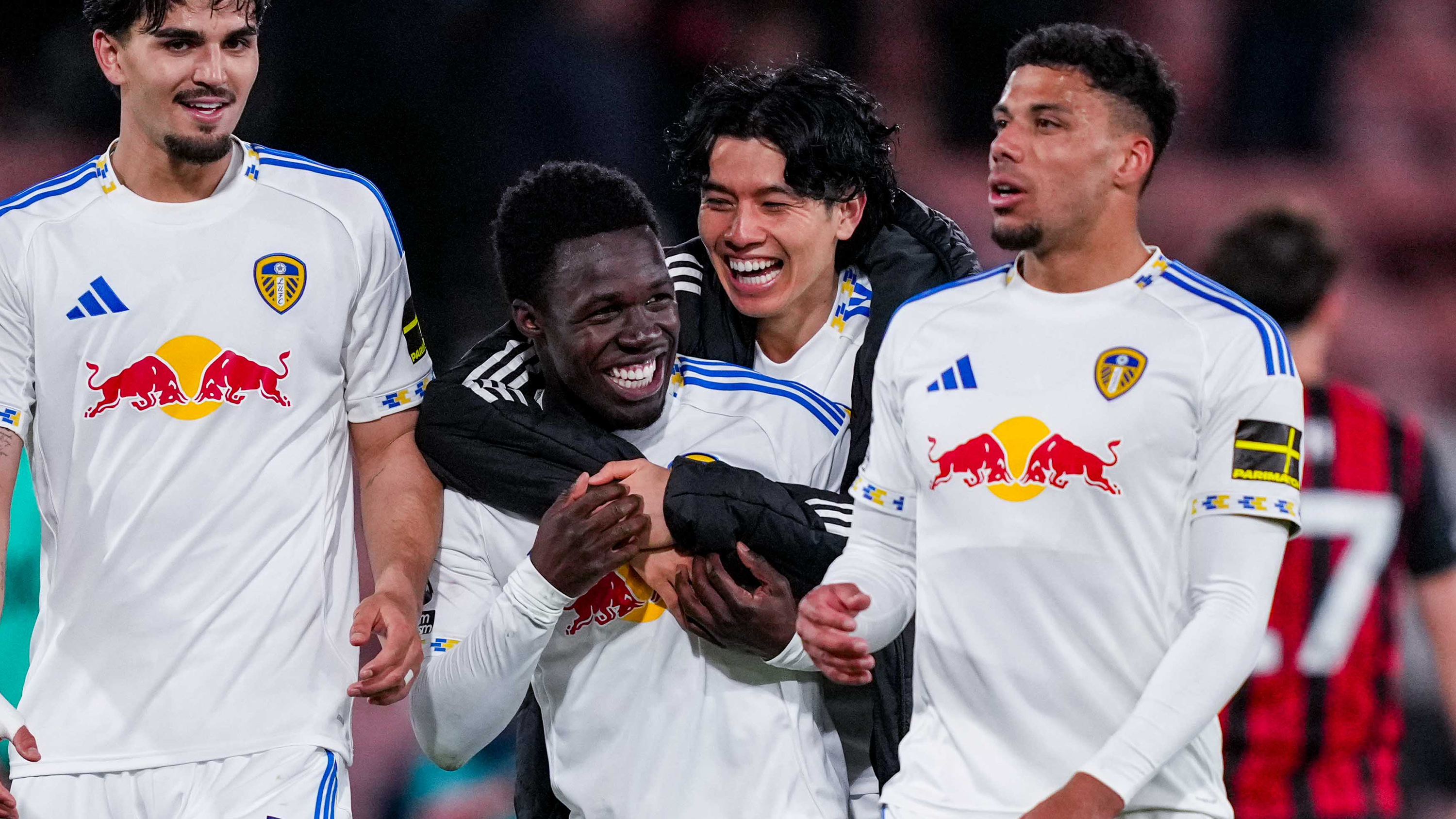 Gnonto Tanaka Bournemouth Apr 26 Hugging Post Match