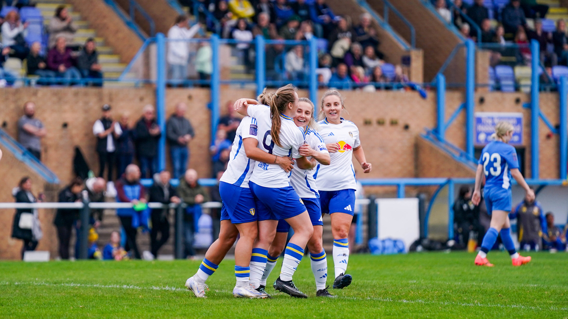 Group celebration after Kath Smith goal vs Durham