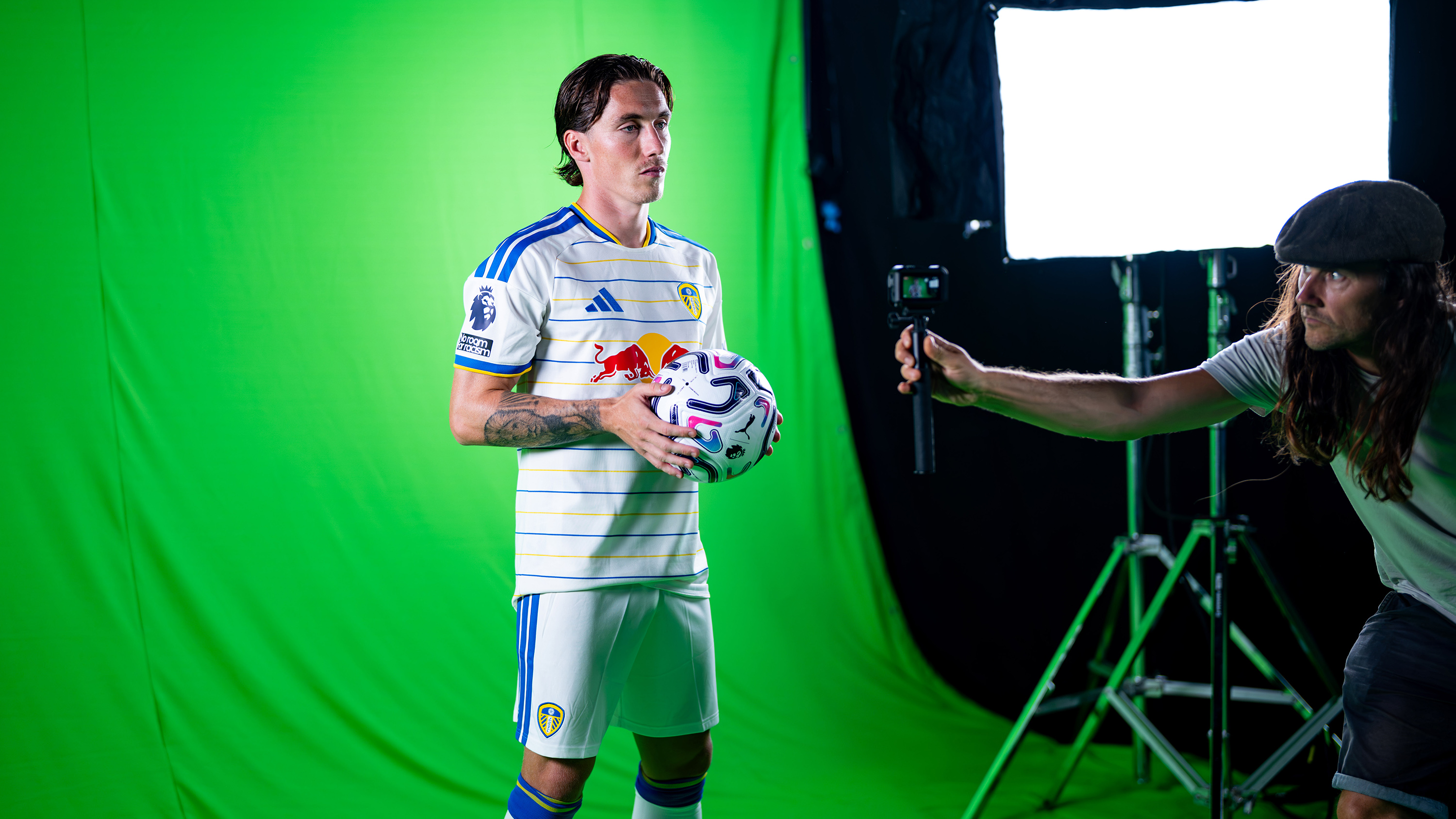 Harry Wilson Media Day Aug 26 Holding ball green screen