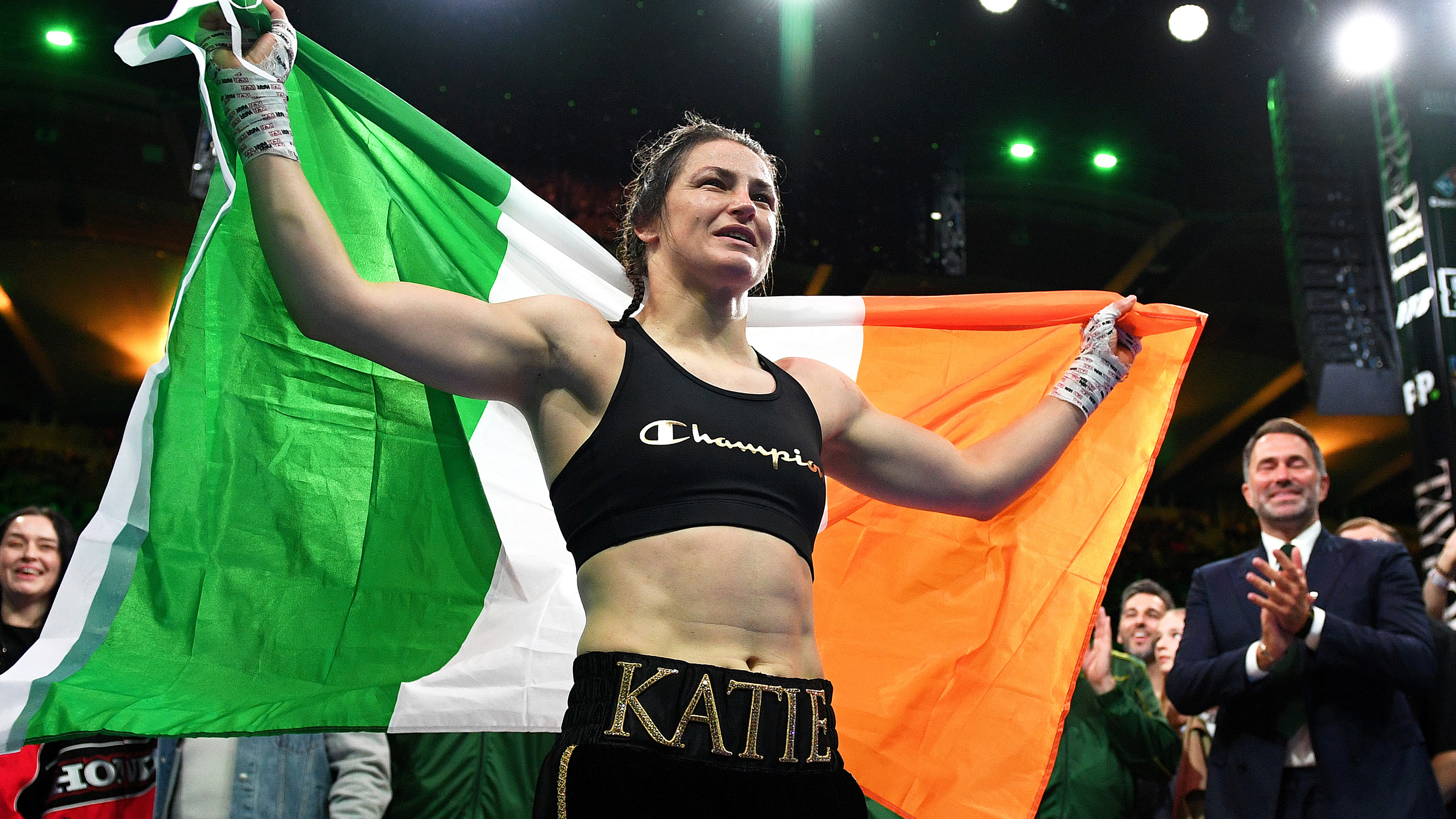 Katie Taylor Flora Pili Sept 26 Holding Irish Flag