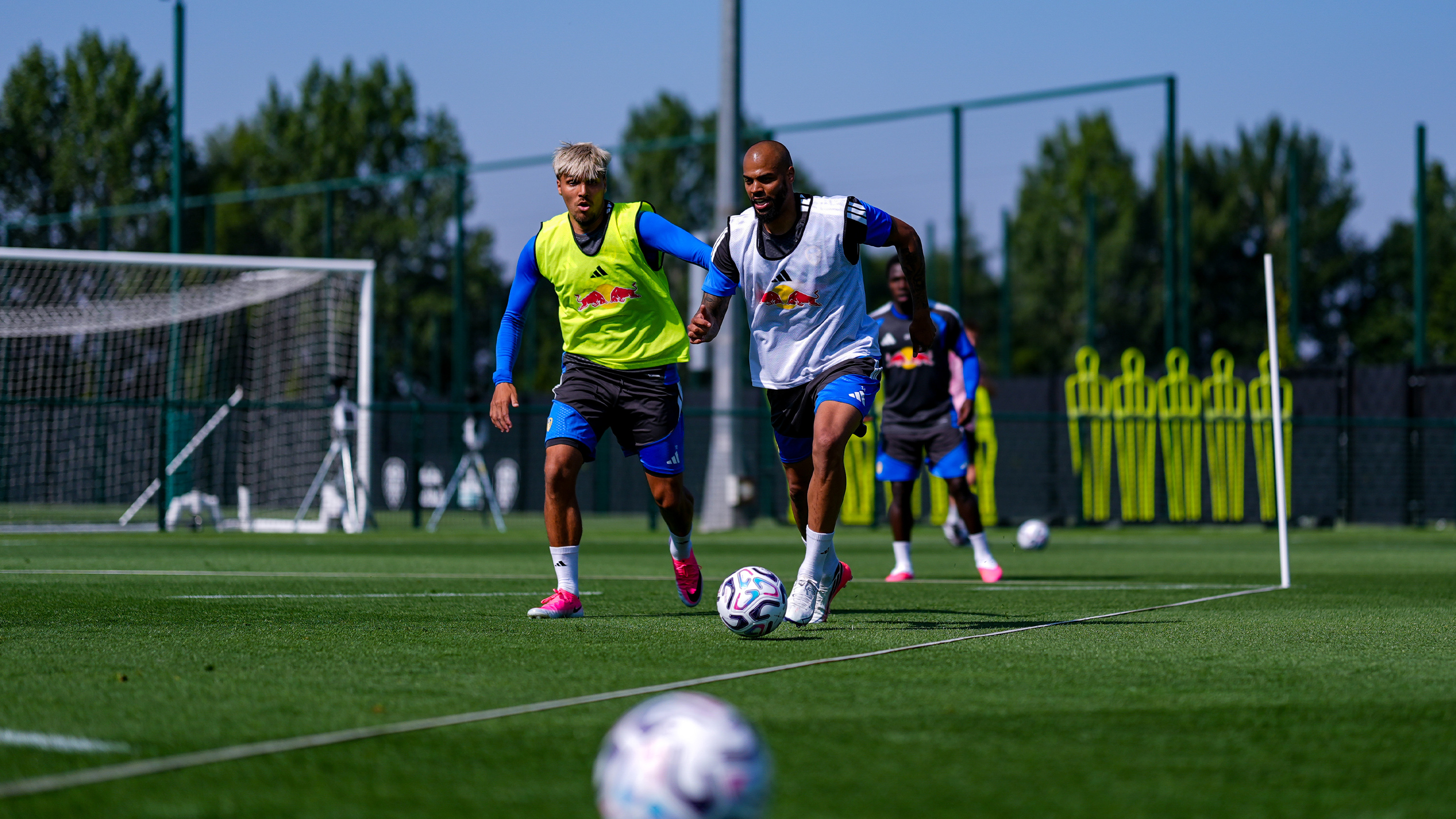 Lukas Nmecha Joel Piroe Training Thorp Arch Jul 26 Chasing Ball