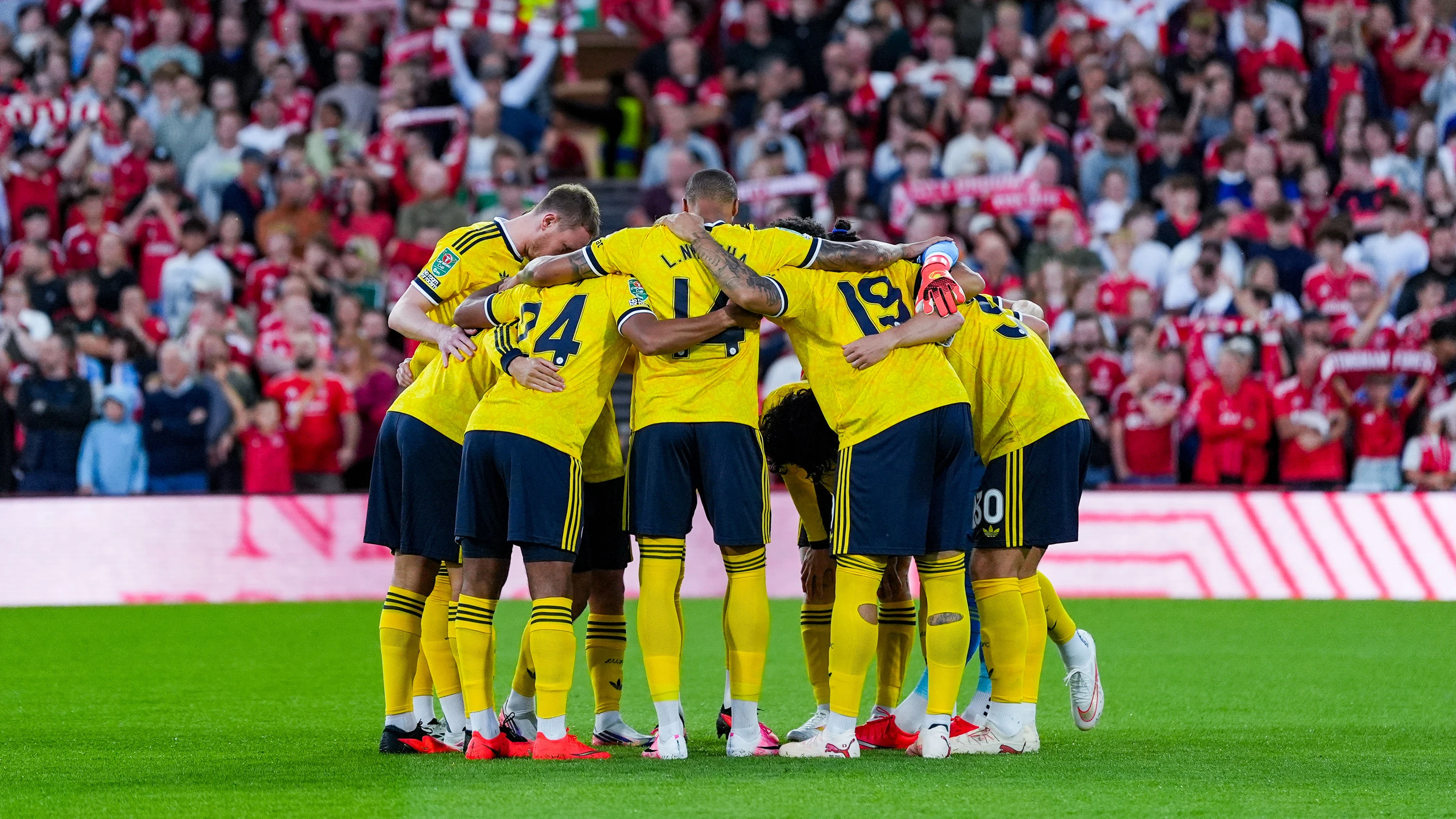Leeds United Nottingham Forest Aug 26 Cup Team Huddle