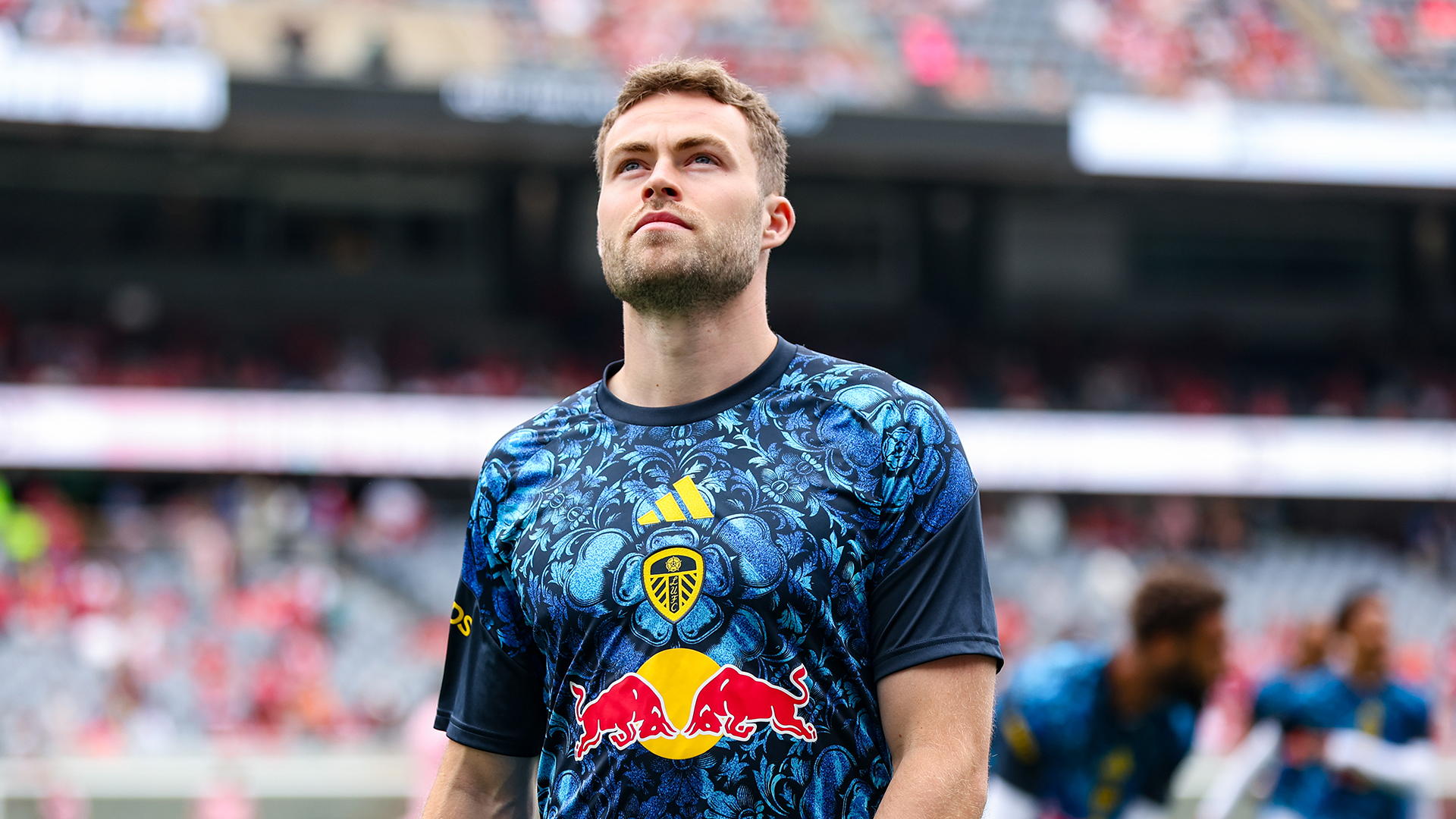 Gabriel Gudmundsson Liverpool Aug 26 Looking up at fans pre-match