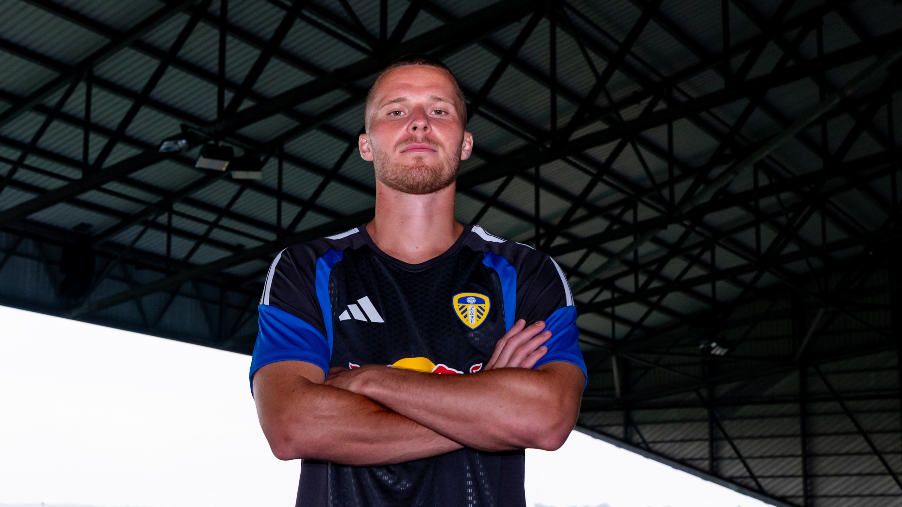 Nico Elvedi Signing Day Aug 26 Arms Folded Elland Road