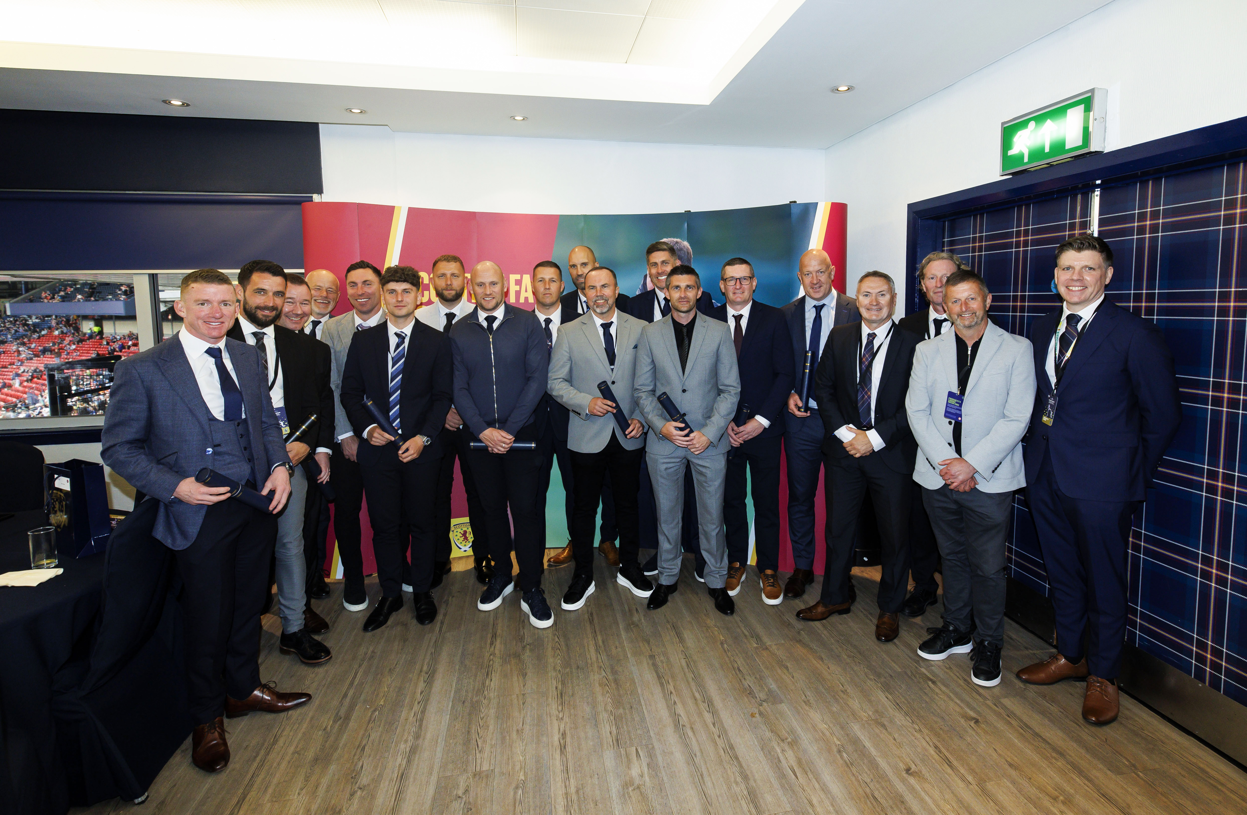 The graduates during a Pro Licence ceremony ahead of an International Friendly match between Scotland and Curacao at Barclays Hampden, on May 30, 2026, in Glasgow, Scotland.