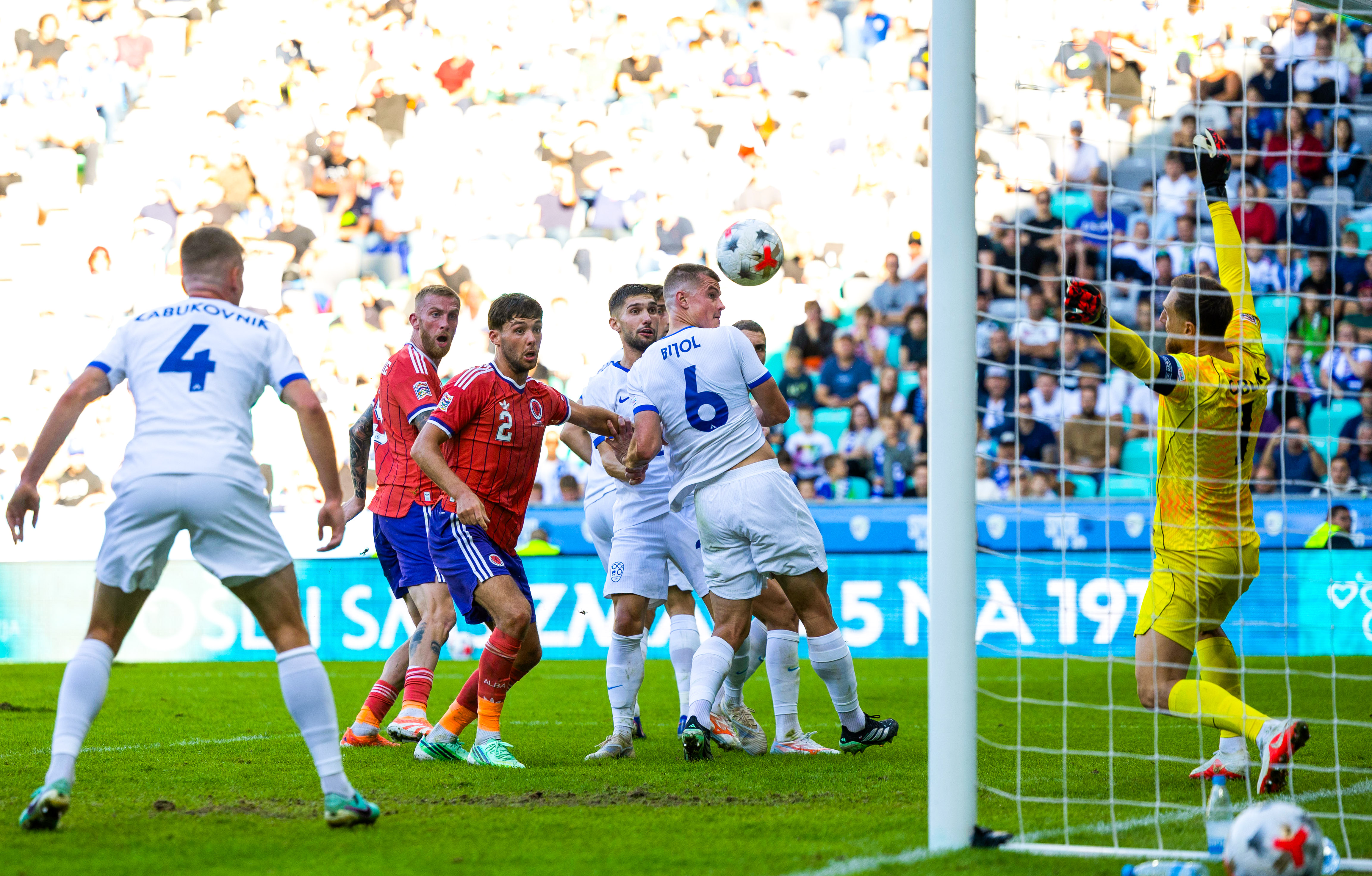 Scotland's Oli McBurnie is denied by Jan Oblak