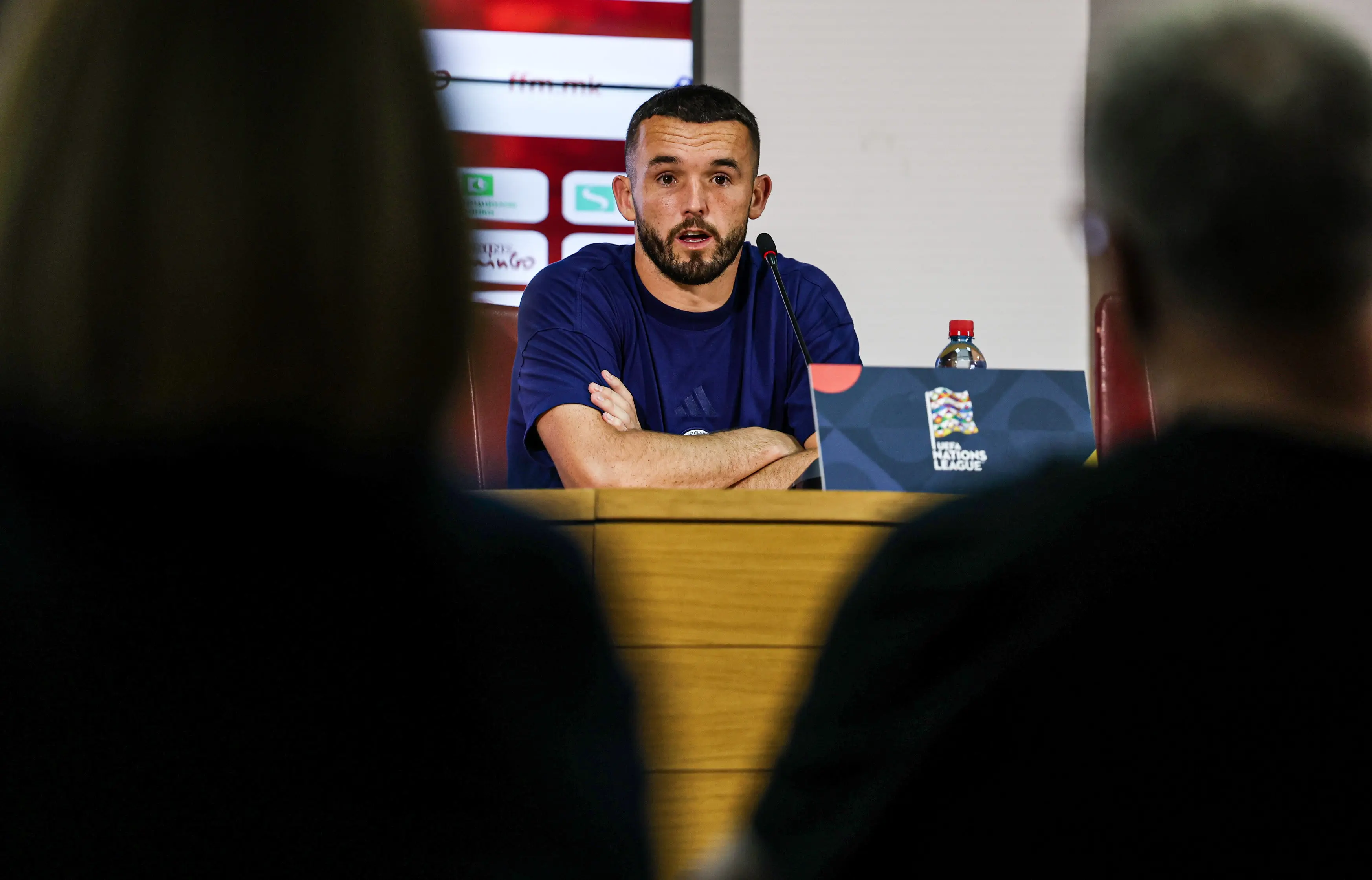 Scotland's John McGinn addresses the media in Skopje