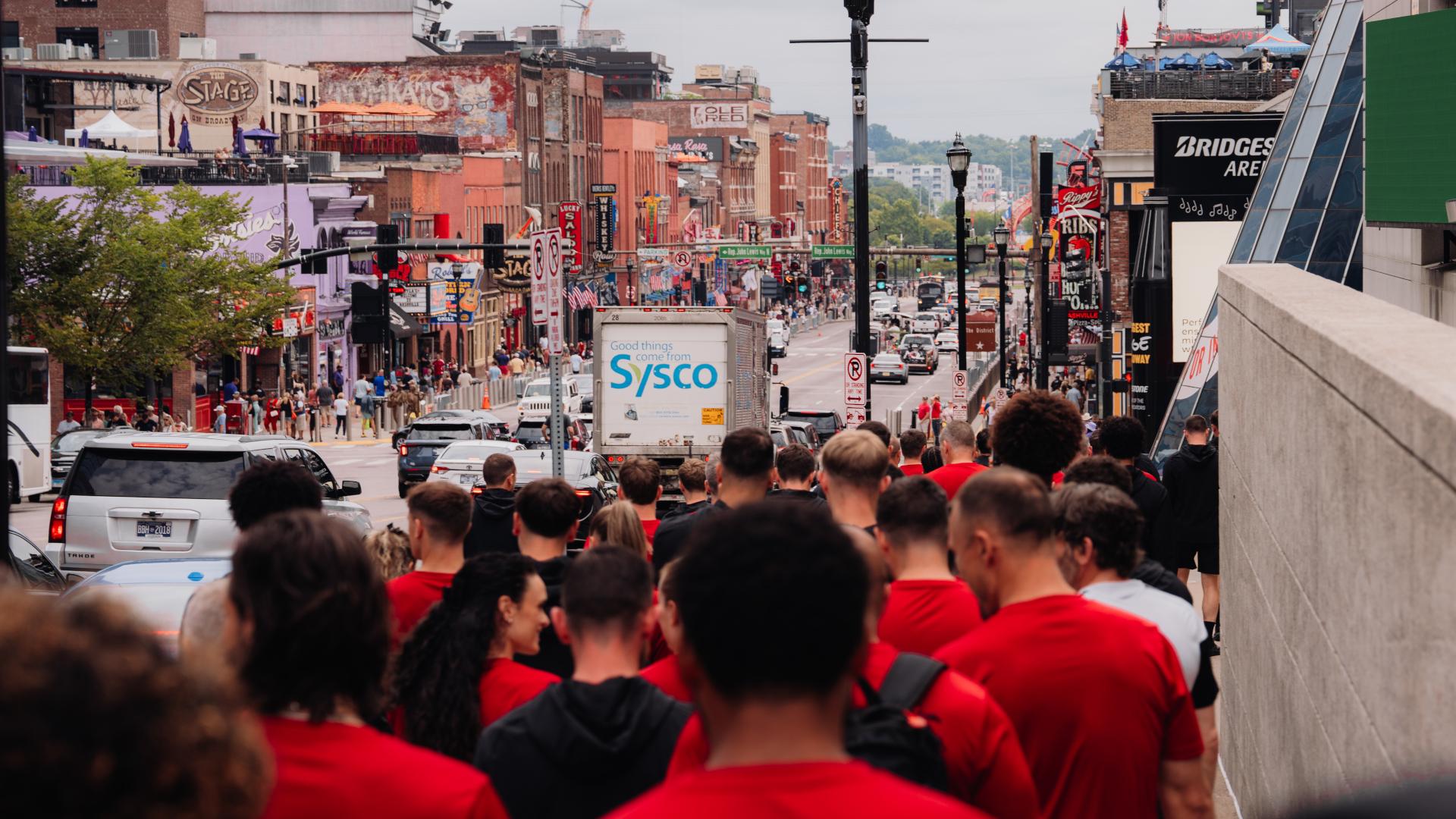 Matchday photos: Liverpool take a team walk in Nashville