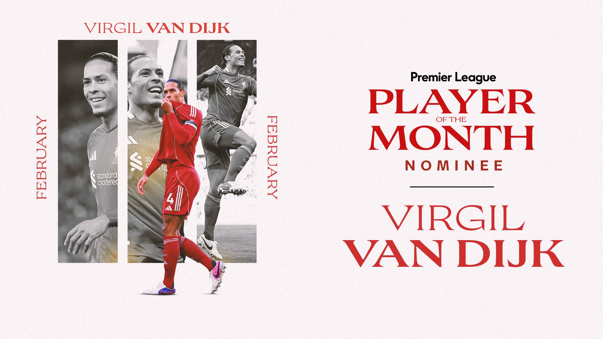 Virgil van Dijk up for Premier League Player of the Month