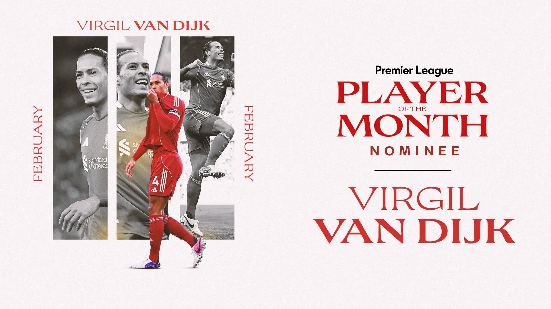 Virgil van Dijk up for Premier League Player of the Month