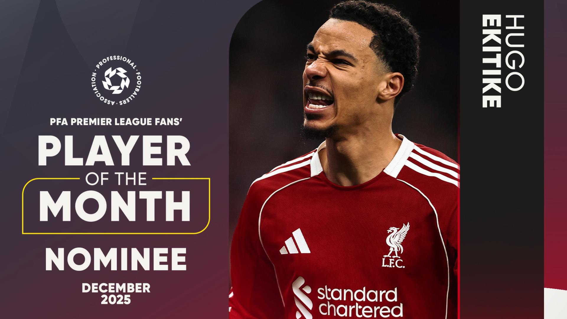 Hugo Ekitike nominated for PFA Premier League Fans' Player of the Month