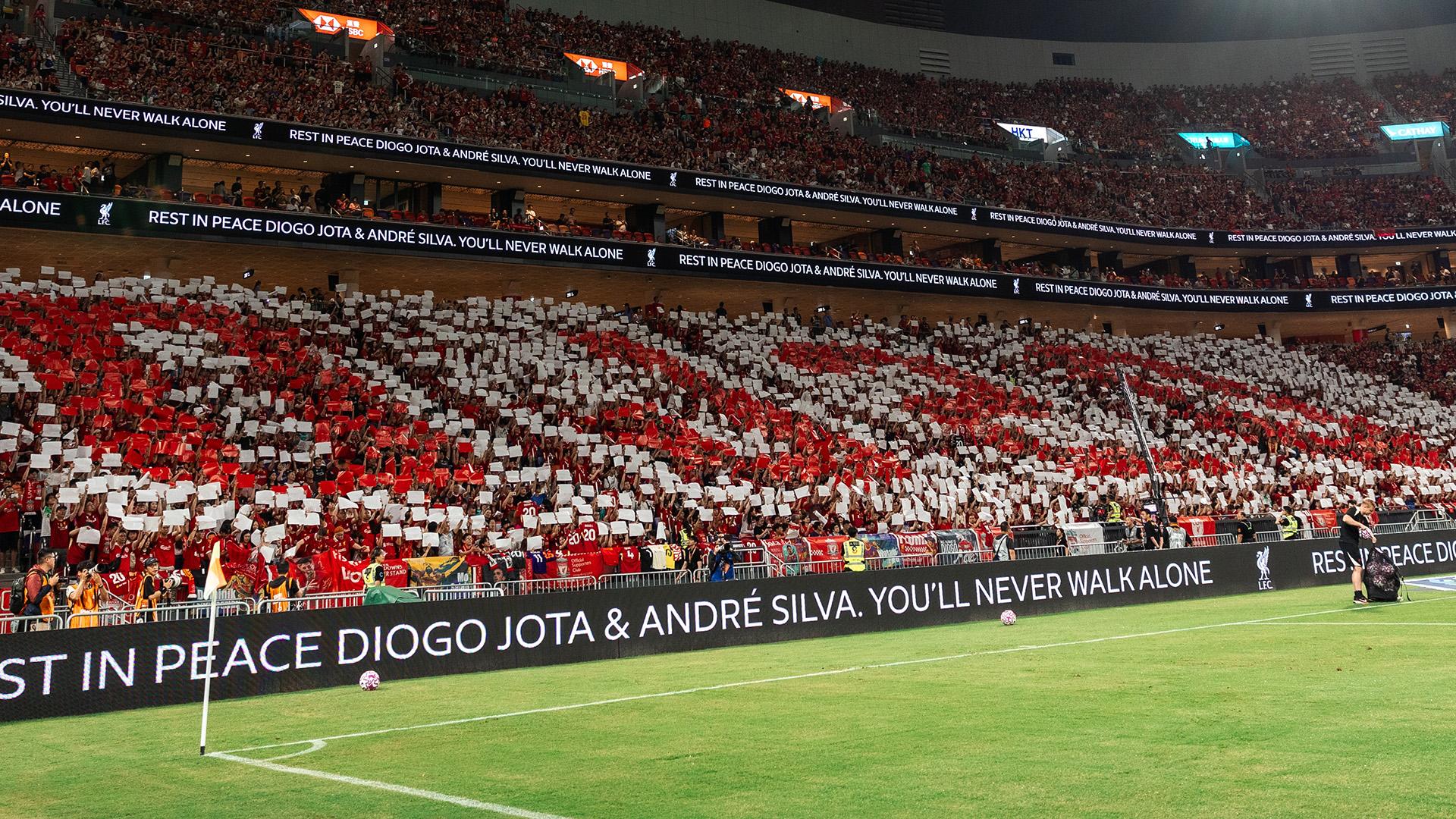 Tributes paid to Diogo Jota and Andre Silva at Liverpool v AC Milan