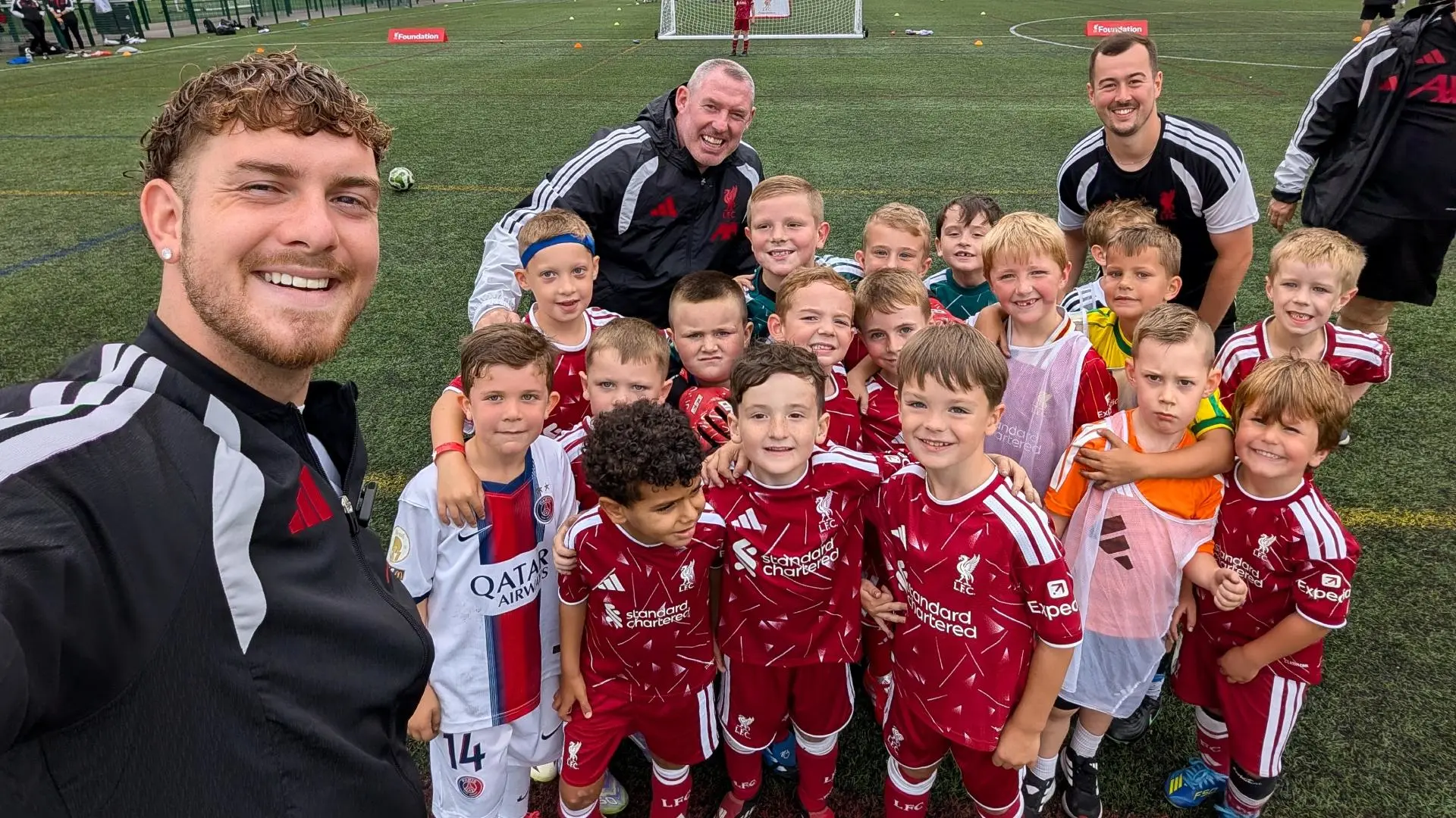 Harvey Elliott and Joe Gomez surprise local children at LFC Foundation football camp
