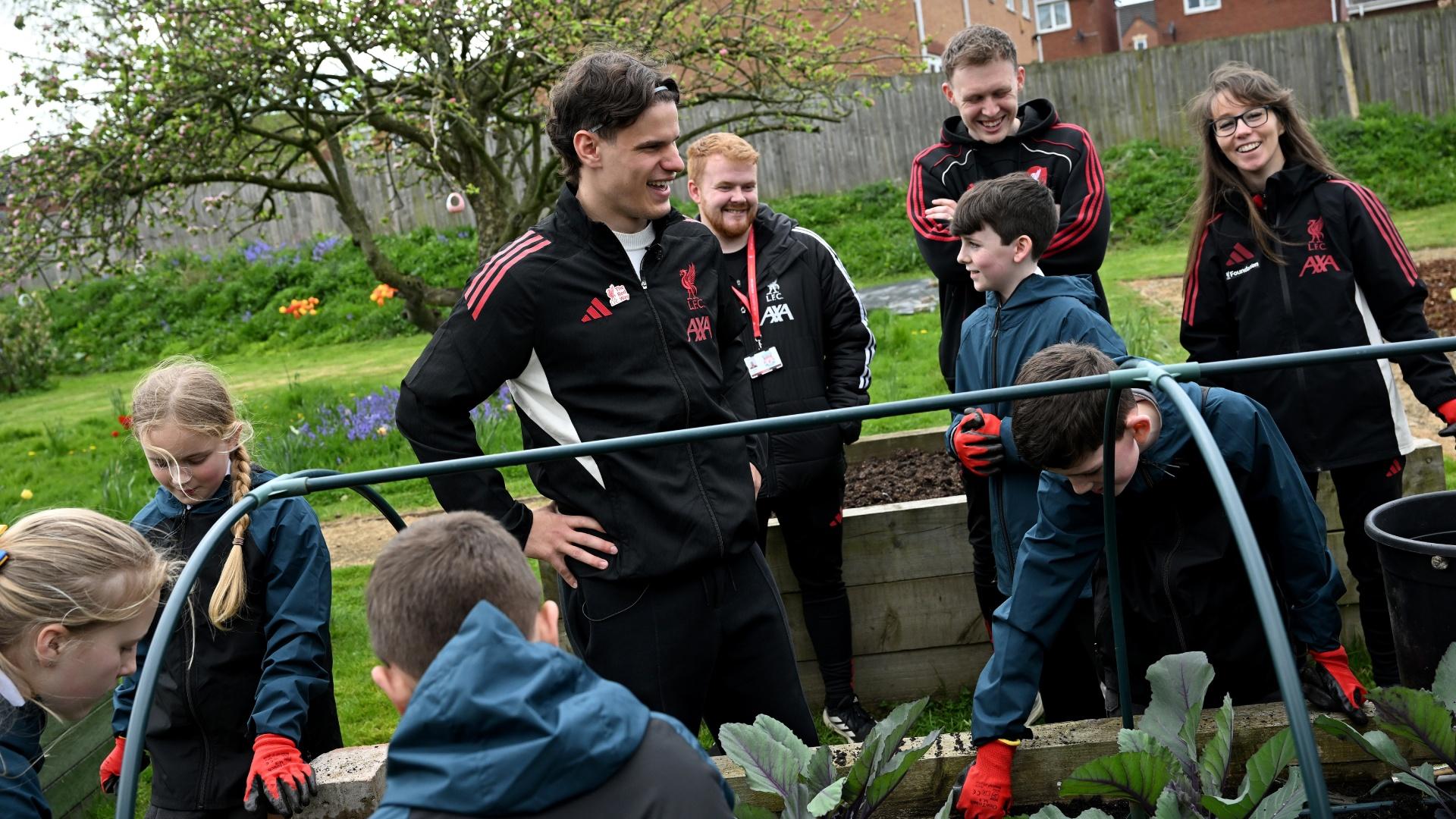 Watch Milos Kerkez surprise young people at LFC allotment to mark World Earth Day