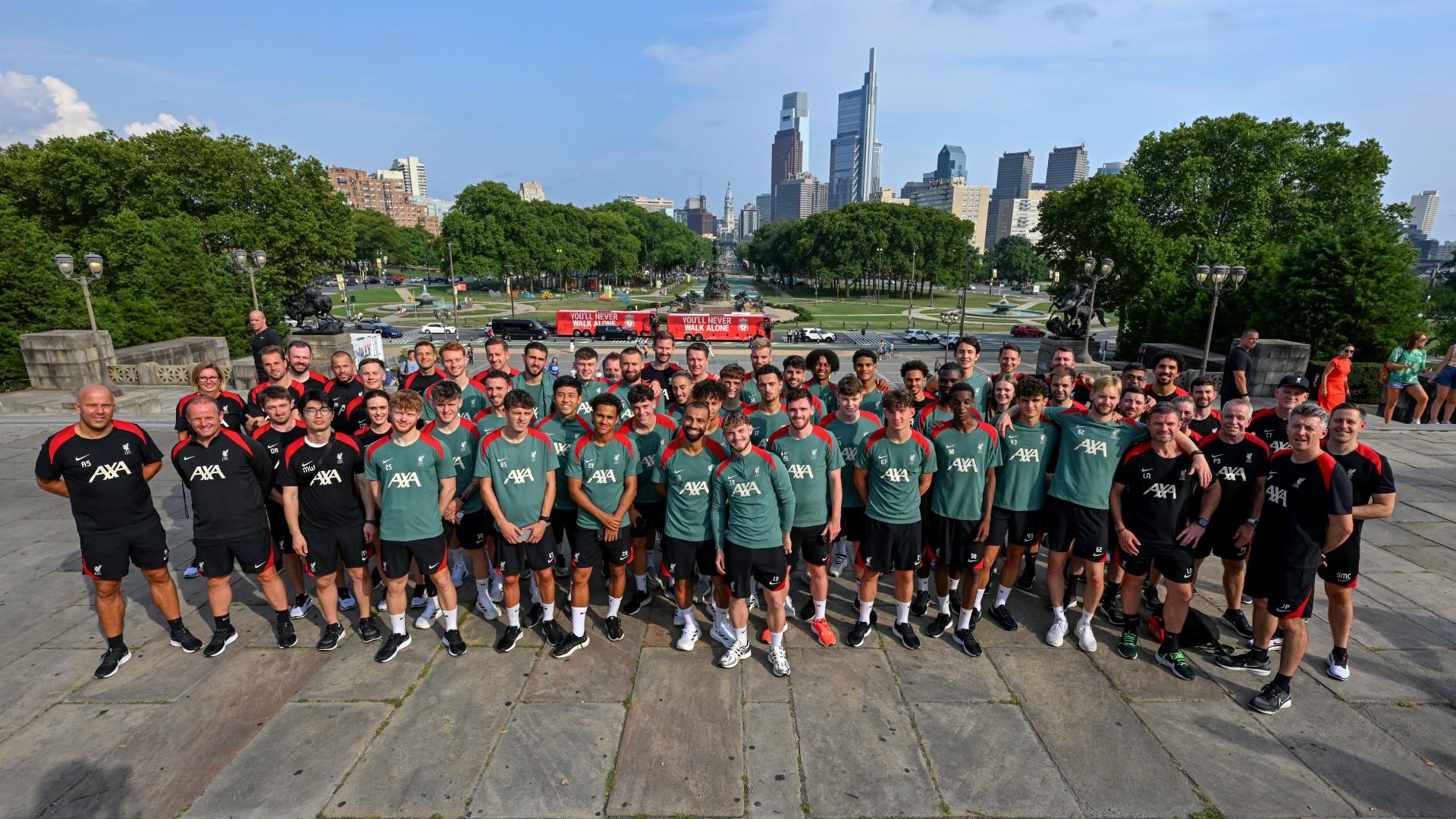 Liverpool squad visit famous Rocky Steps in Philadelphia