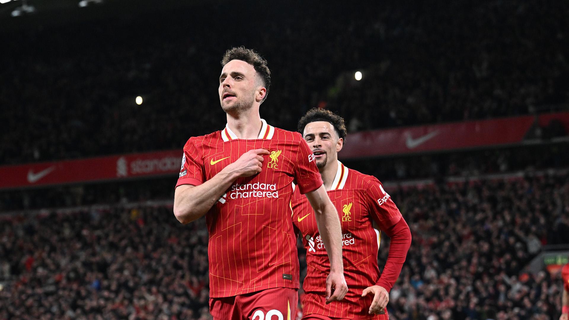 Diogo Jota strike secures derby win and 12-point lead for Liverpool