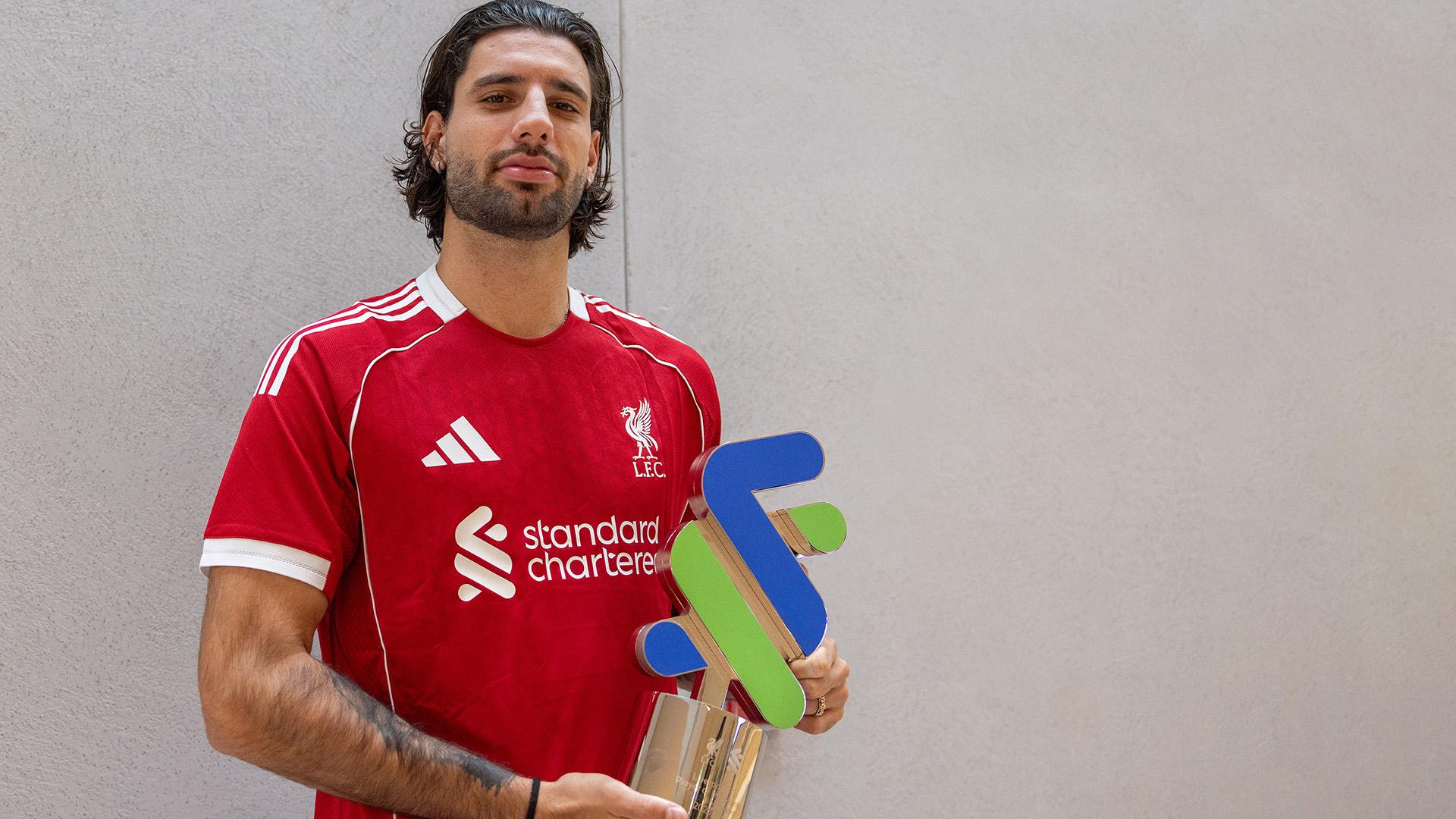 Dominik Szoboszlai collects Liverpool's Player of the Month award for August