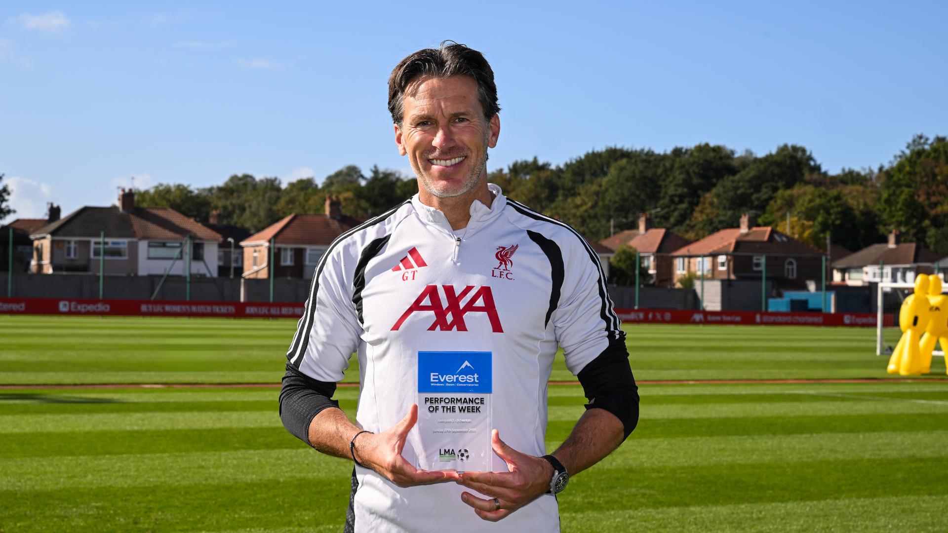 Gareth Taylor receives LMA Women's Performance of the Week award