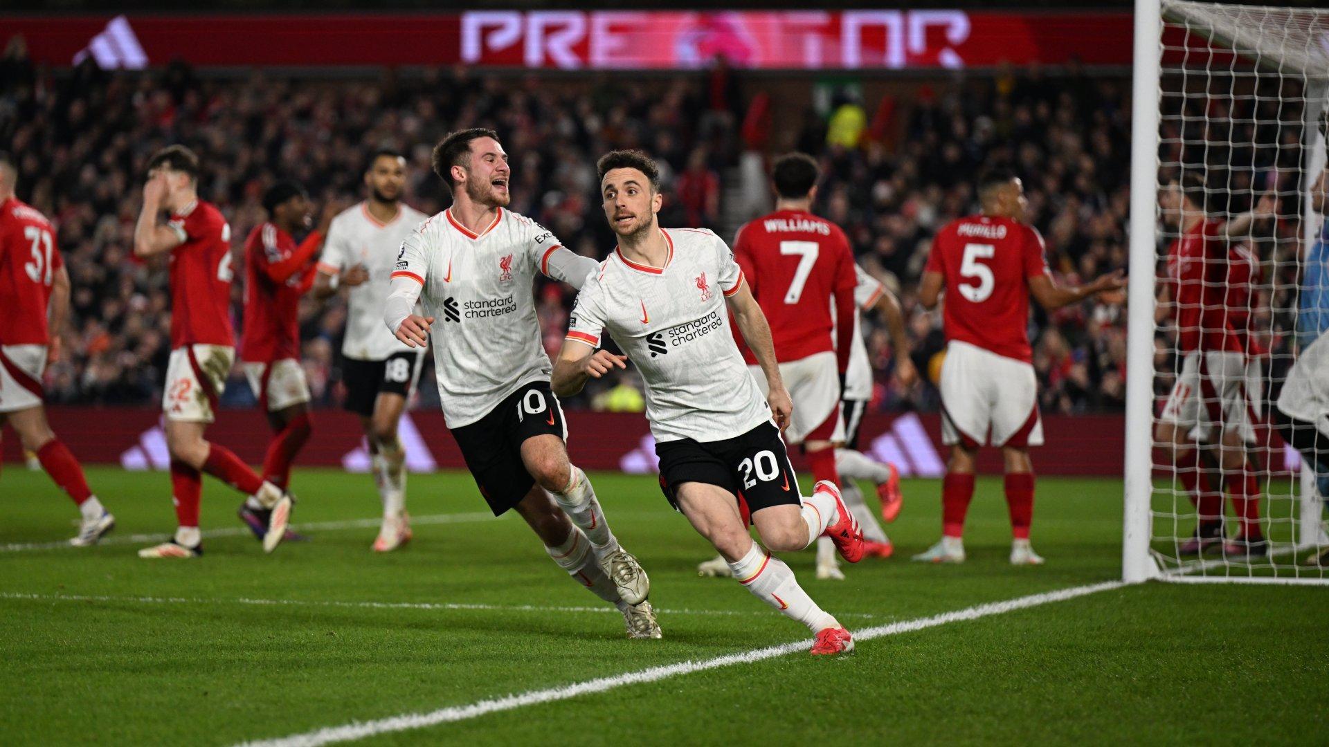 Diogo Jota's equaliser earns Liverpool 1-1 draw at Nottingham Forest