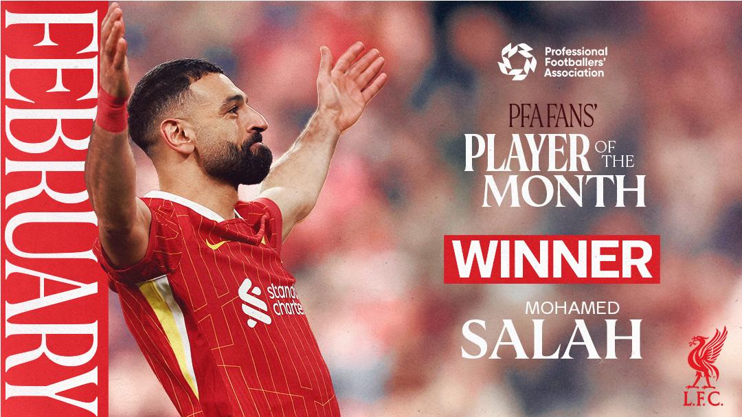 Mohamed Salah wins PFA Fans' Player of the Month for February