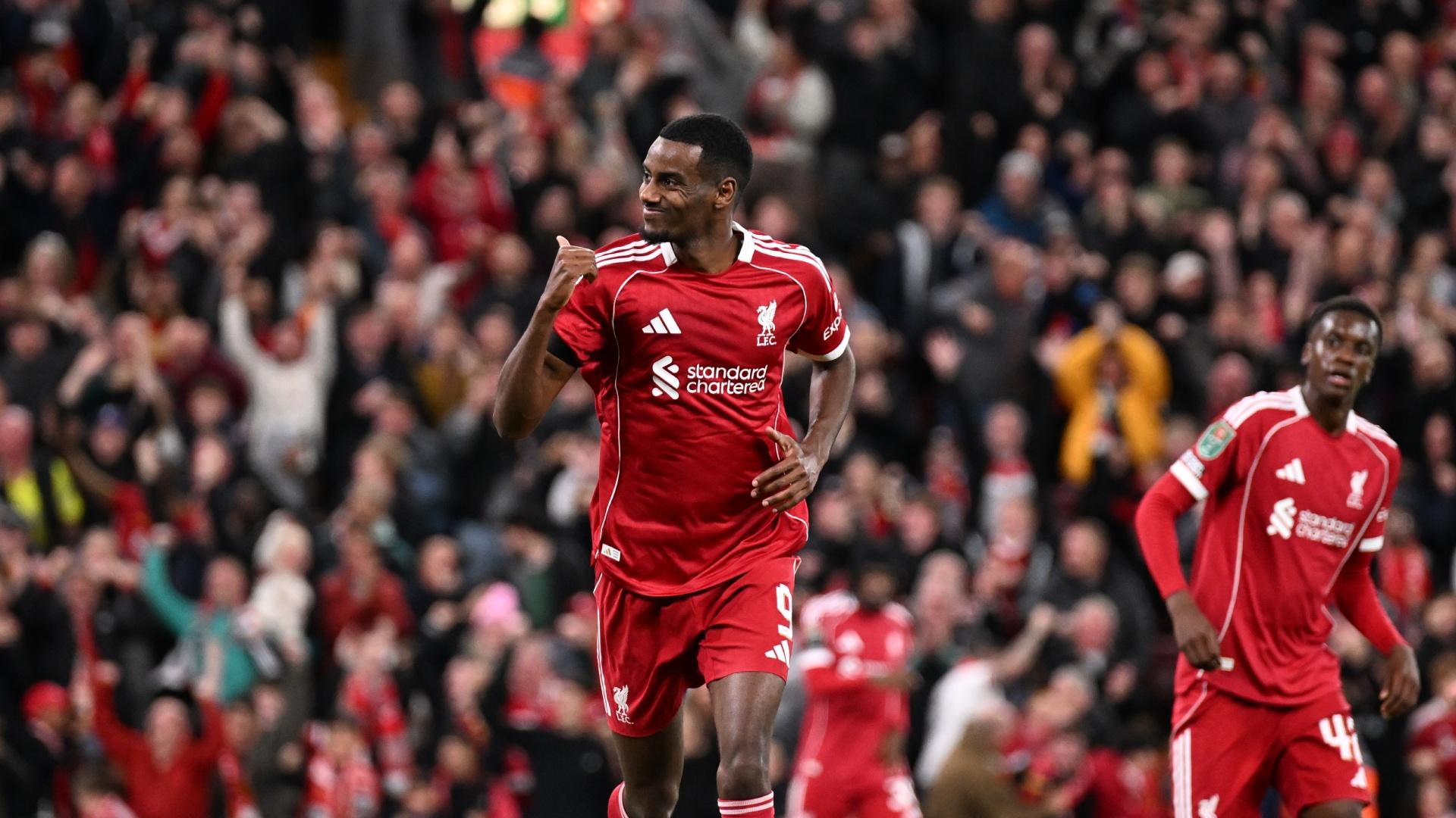 Nine great photos of Alexander Isak's first goal for Liverpool