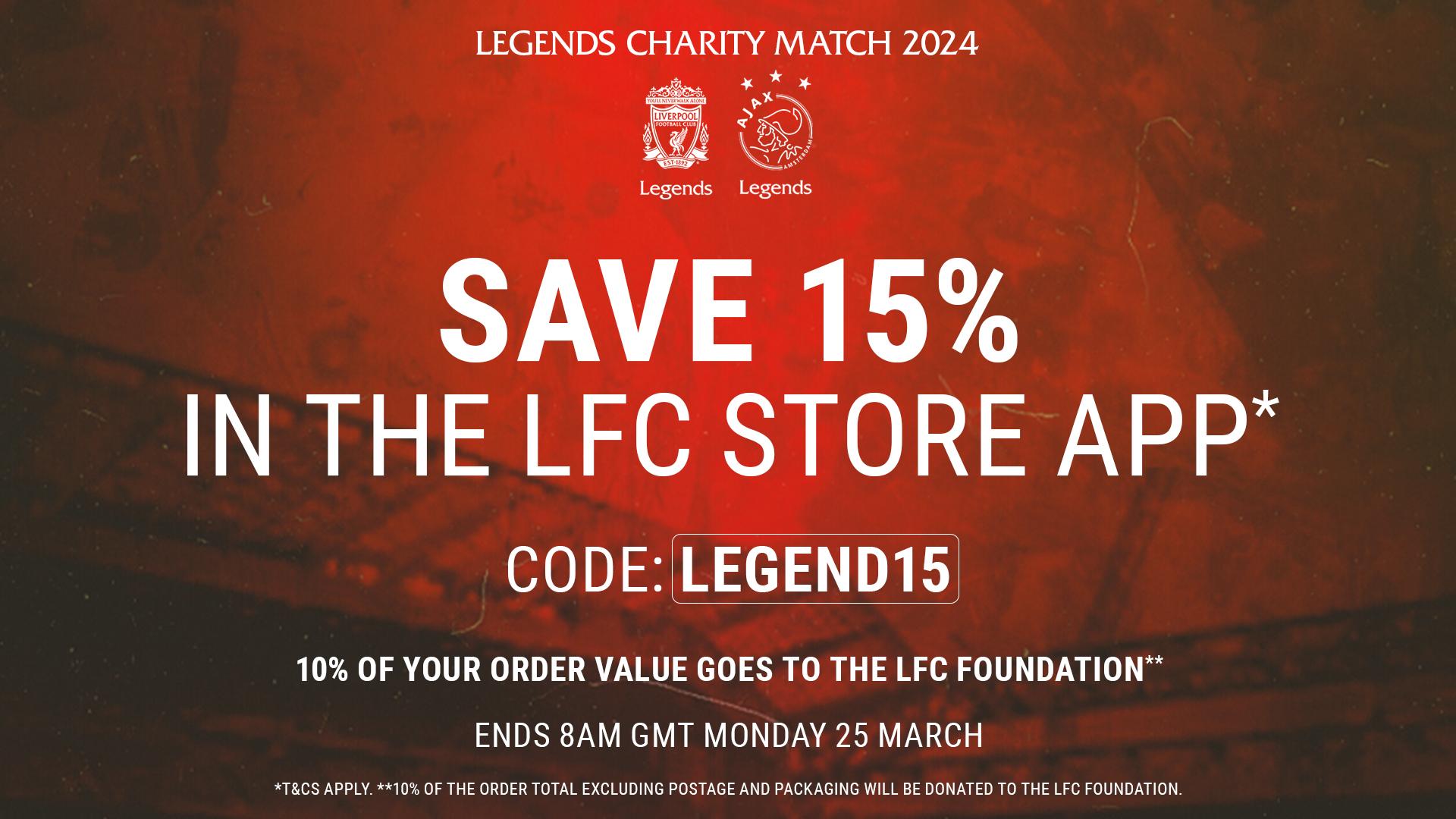 Get a 15% discount* at the LFC Store app across legends weekend