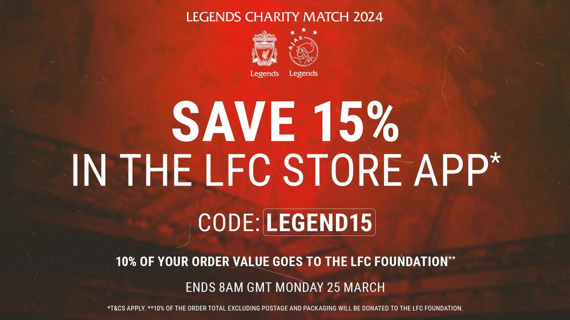 Get a 15% discount* at the LFC Store app across legends weekend