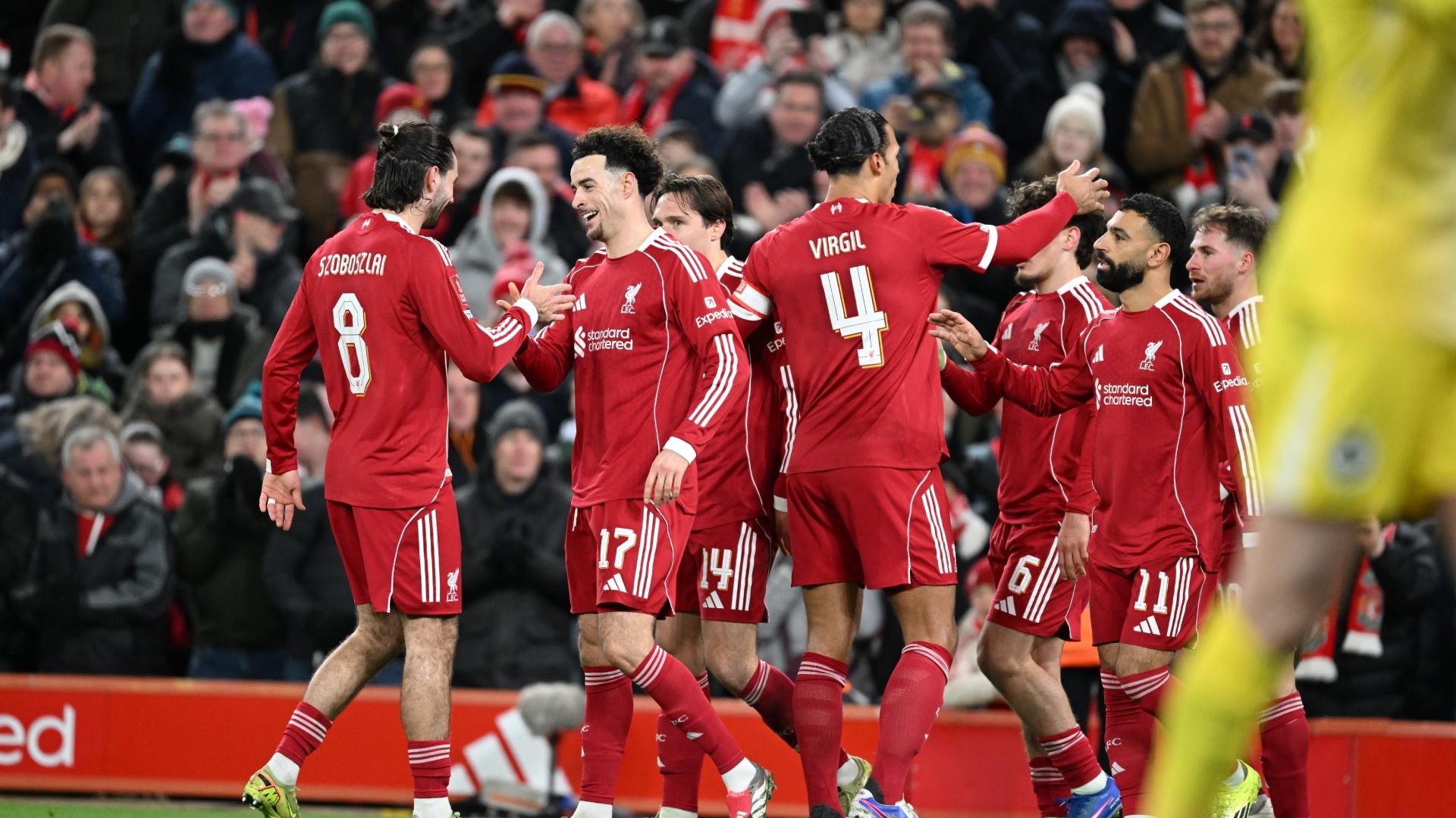 Liverpool score three to beat Brighton and progress in FA Cup
