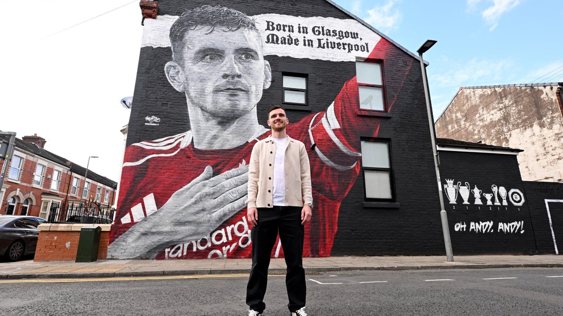 In photos: Andy Robertson makes visit to his Anfield mural