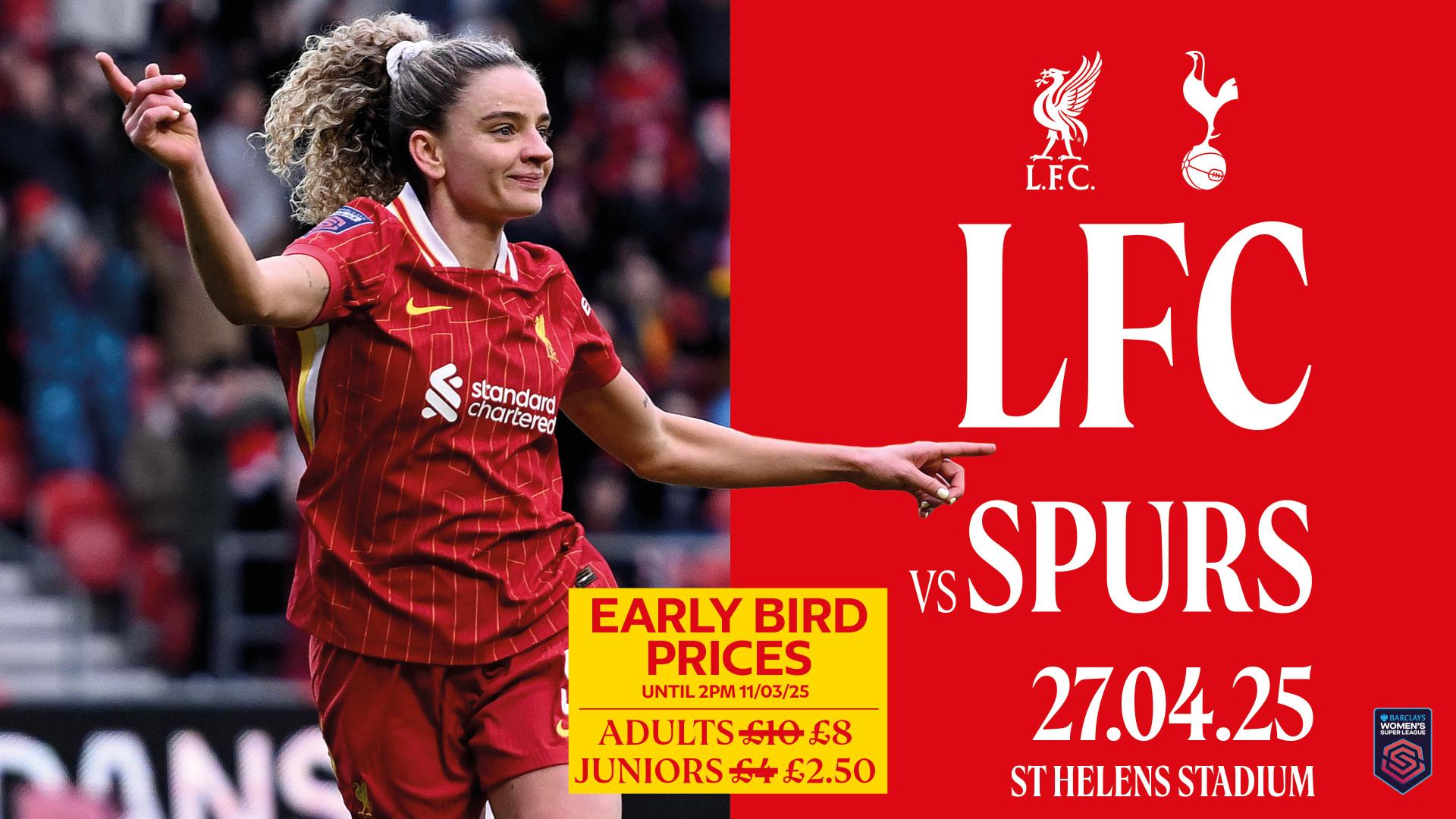 Liverpool v Tottenham Hotspur: Book WSL tickets online