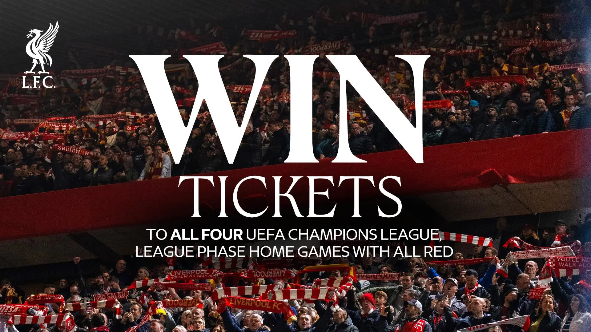Win two hospitality tickets for all four of Liverpool's UCL league phase games at Anfield