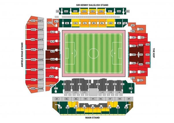 Carabao Cup Round 3 Liverpool v Tottenham Hotspur stadium map